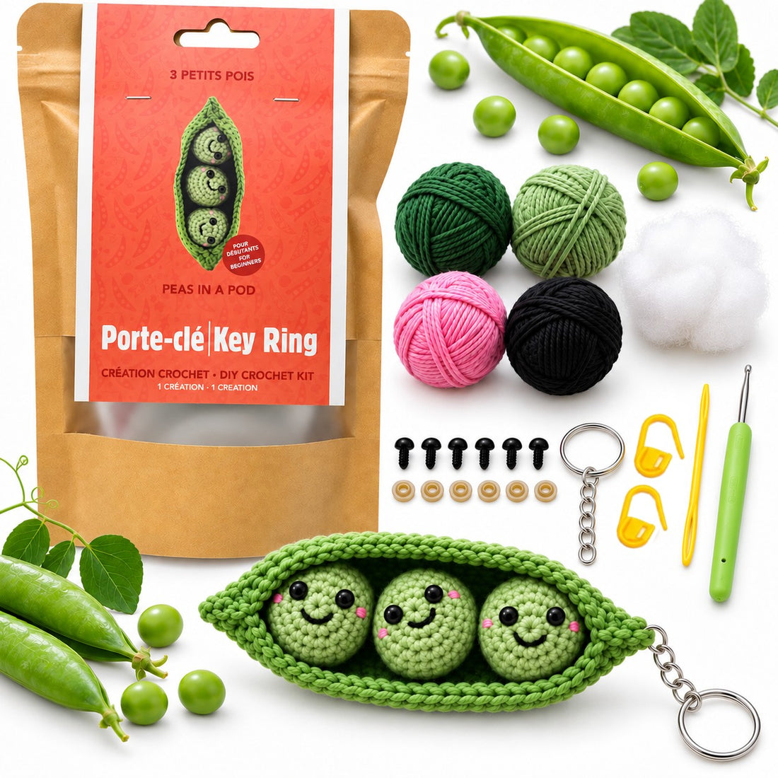 Kit de crochet – Porte-clé Petits Pois en Gousse - PBI ART