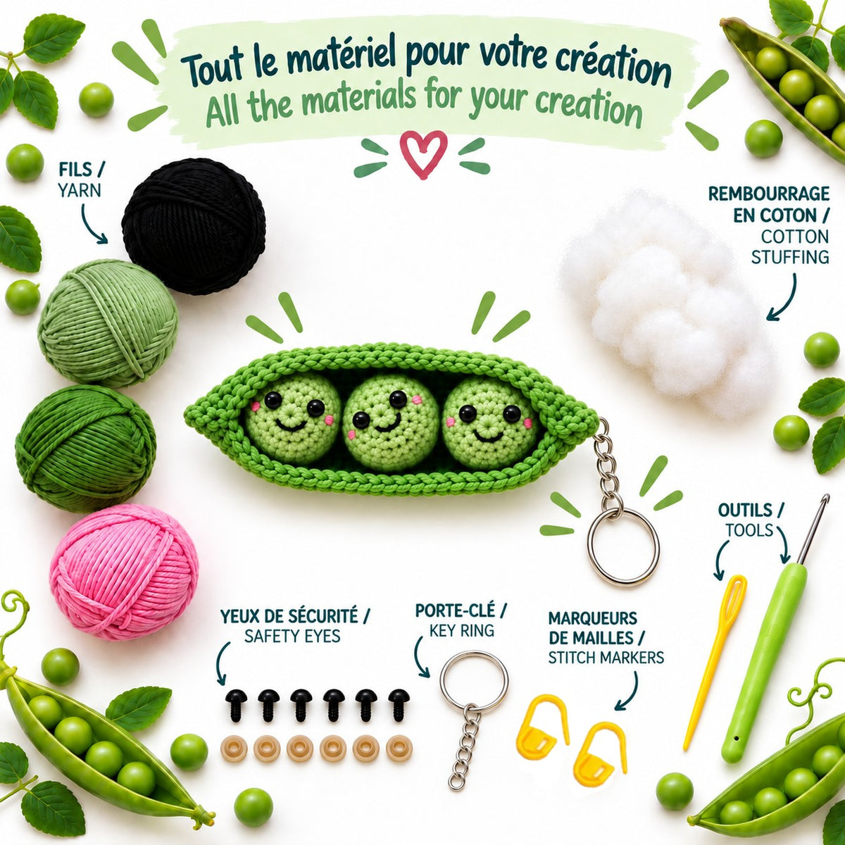 Kit de crochet – Porte-clé Petits Pois en Gousse - PBI ART