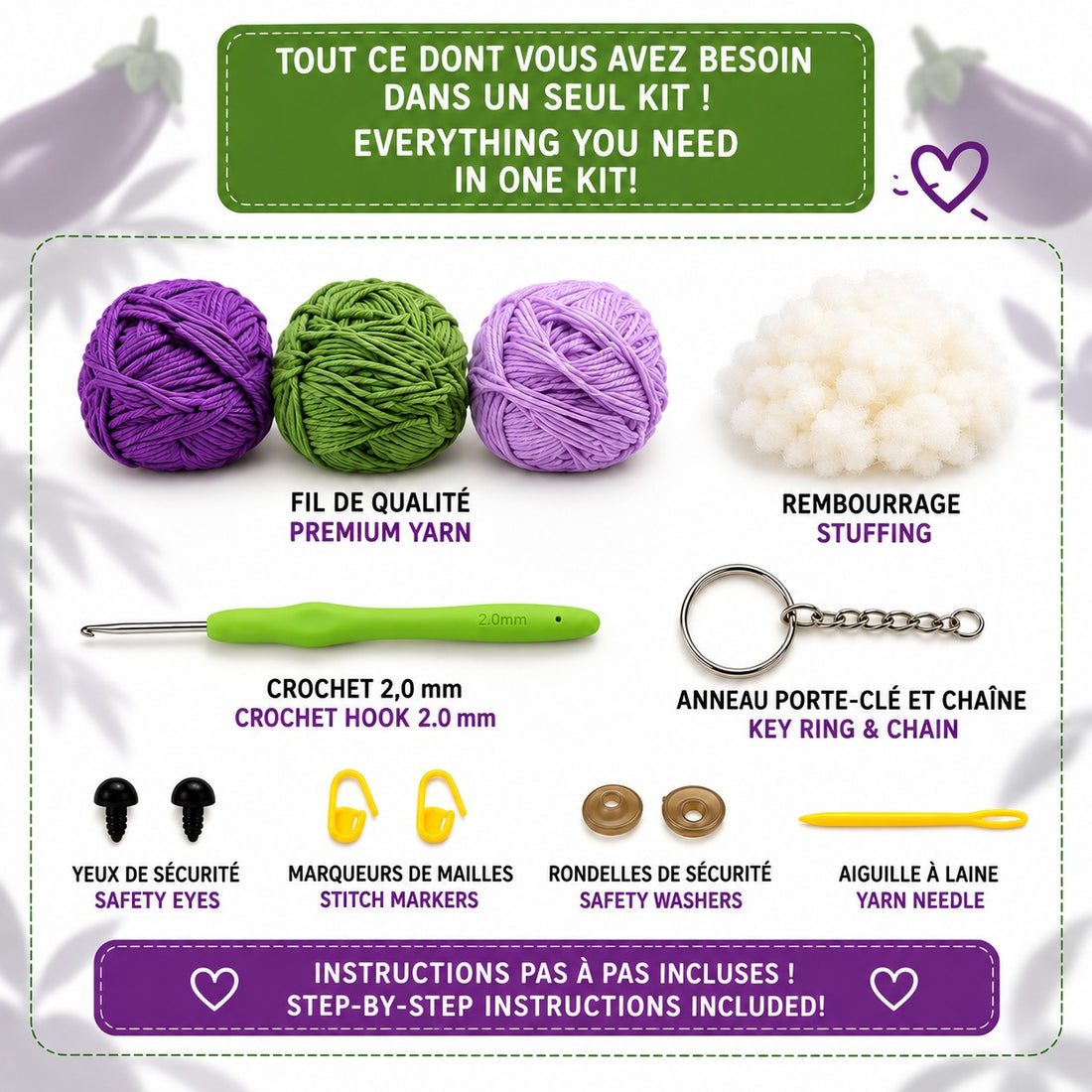 Kit de crochet – Porte-clé Oh! Bergine - PBI ART