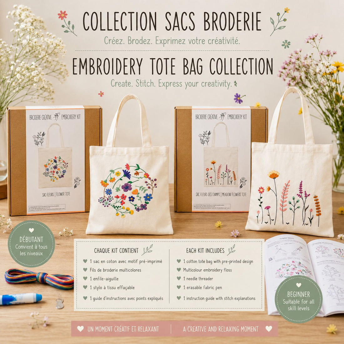 KIT DE BRODERIE – TOTE BAG FLEURI