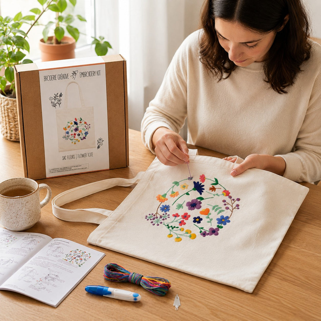 KIT DE BRODERIE – TOTE BAG FLEURI