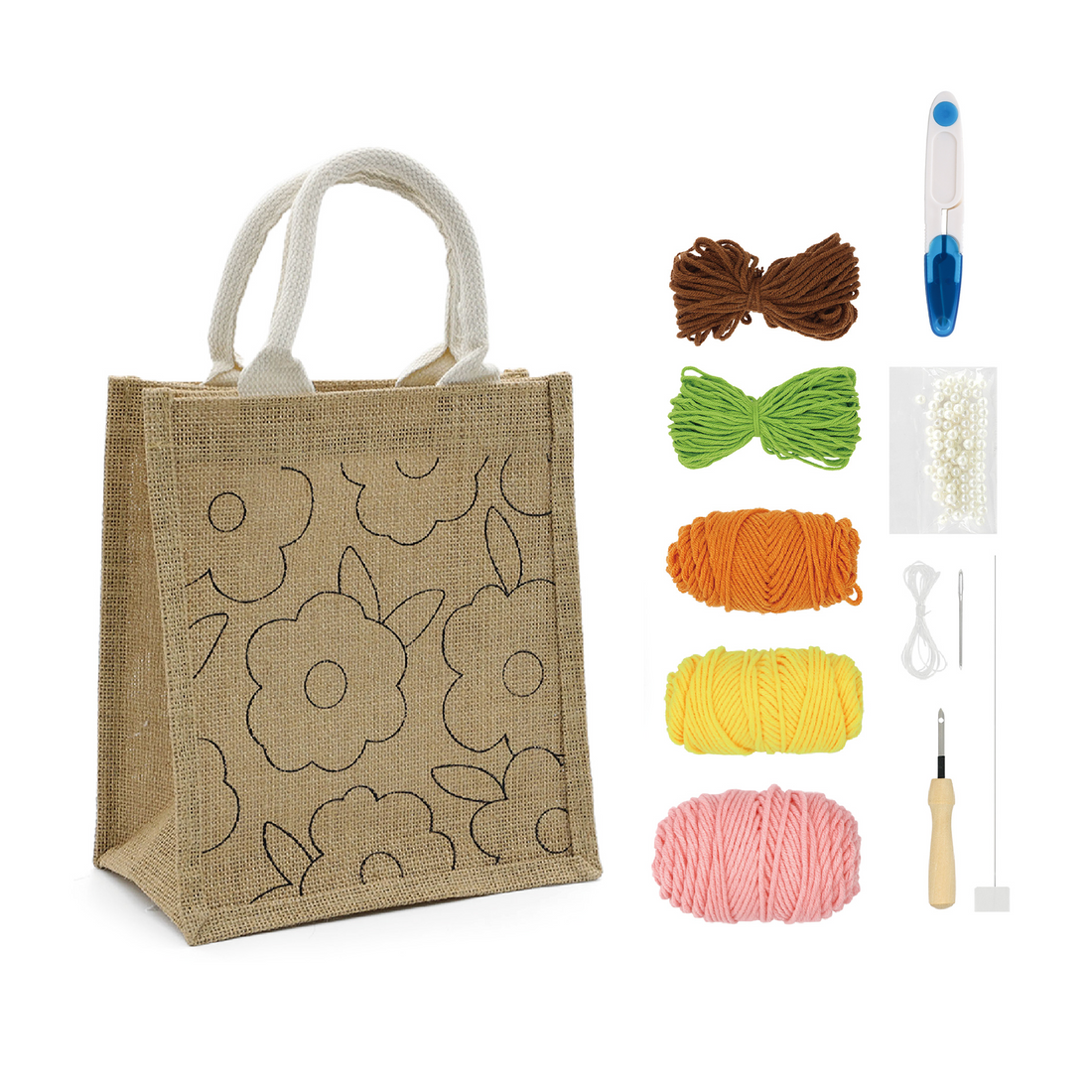 SAC PUNCH NEEDLE – MOTIF FLORAL PBI ART