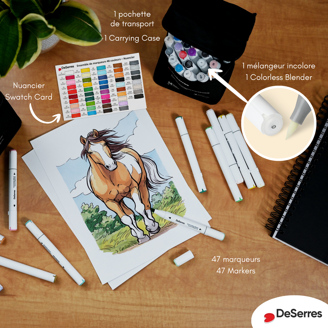 ENSEMBLE MARQUEURS ALCOOL DOUBLE POINTE - 48 PIÈCES DESERRES