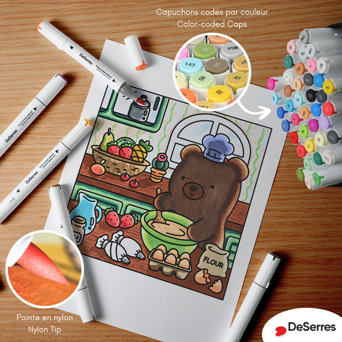 ENSEMBLE MARQUEURS ALCOOL DOUBLE POINTE - 48 PIÈCES DESERRES