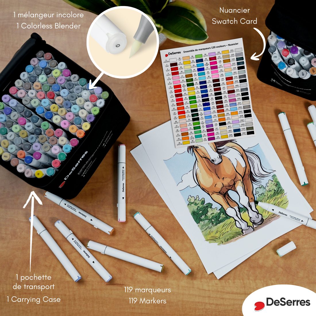 ENSEMBLE MARQUEURS ALCOOL DOUBLE POINTE - 120 PIÈCES DESERRES