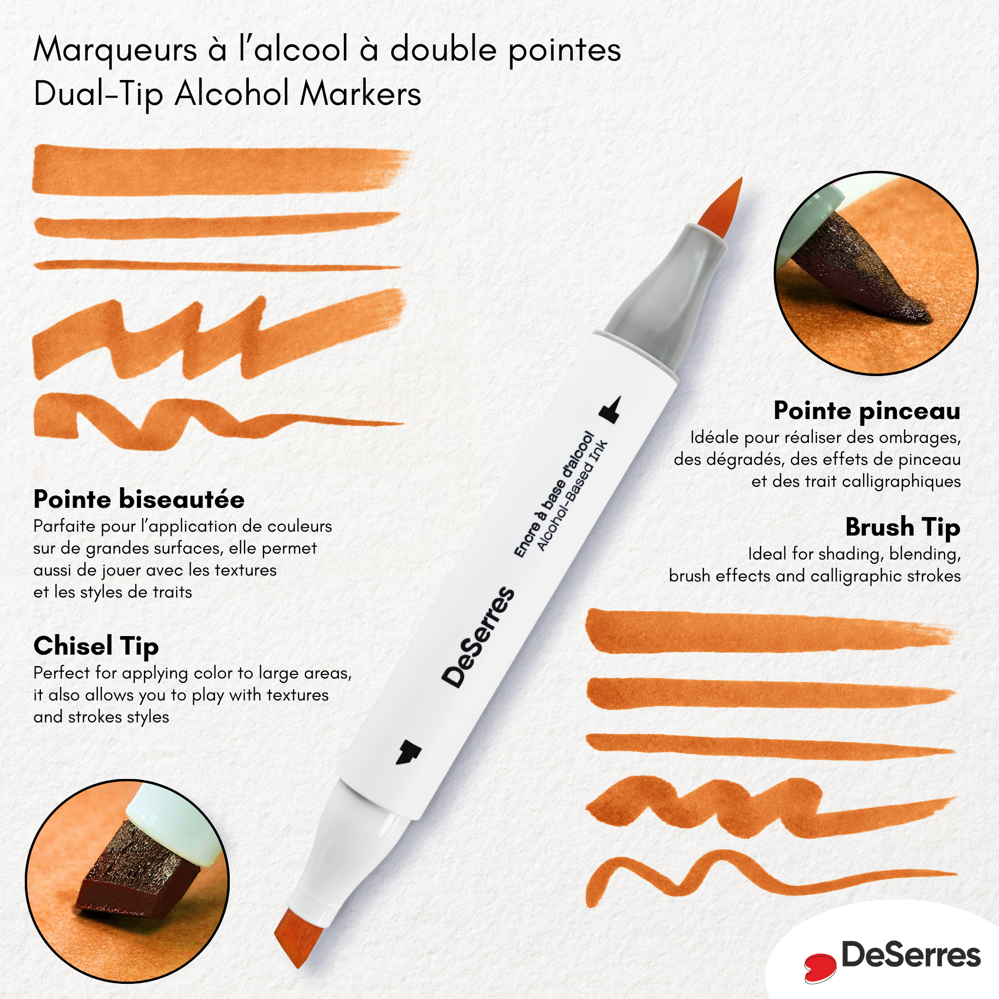 ENSEMBLE MARQUEURS ALCOOL DOUBLE POINTE COULEURS PRIMAIRES - 6 PIÈCES DESERRES