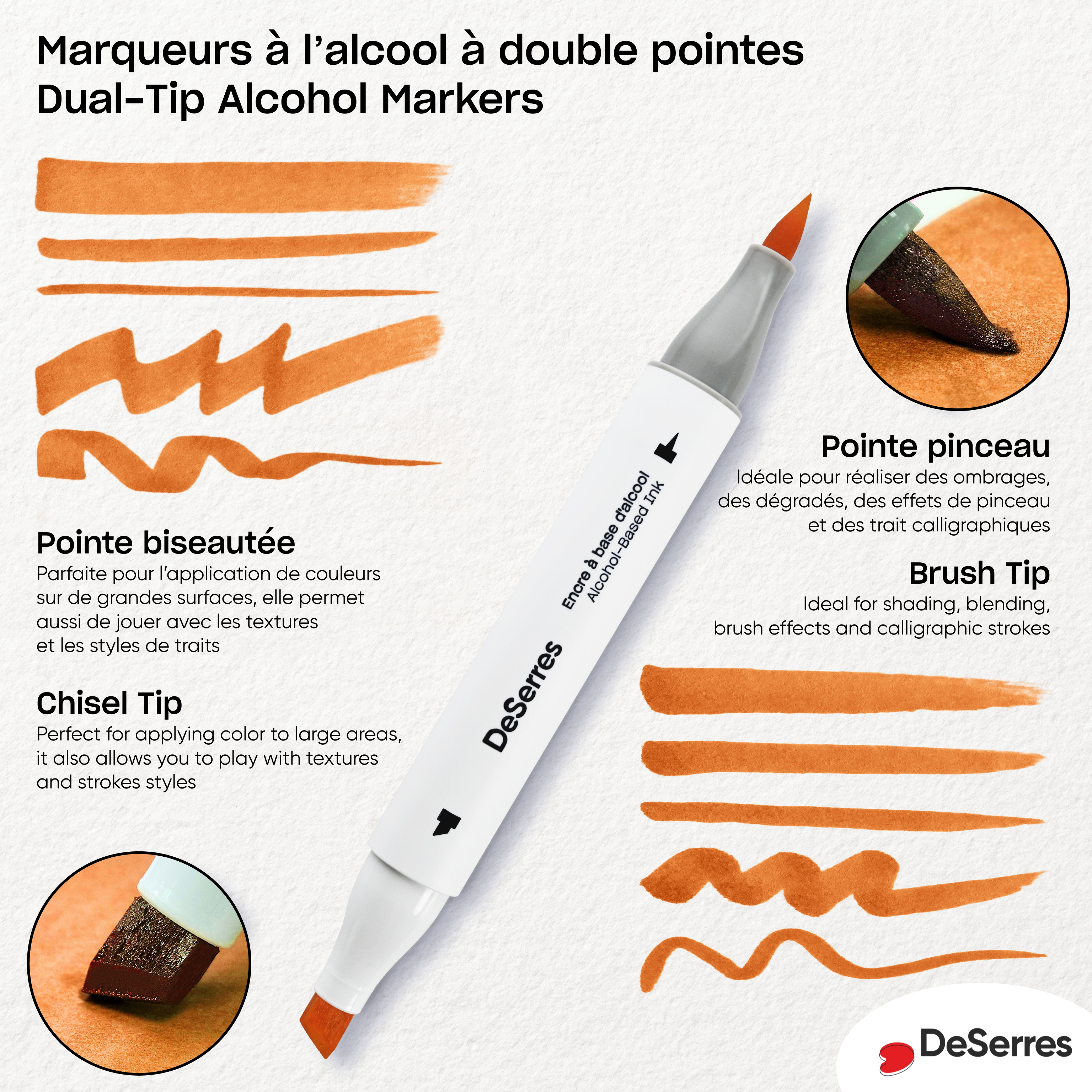ENSEMBLE MARQUEURS ALCOOL DOUBLE POINTE COULEURS PRIMAIRES - 6 PIÈCES DESERRES