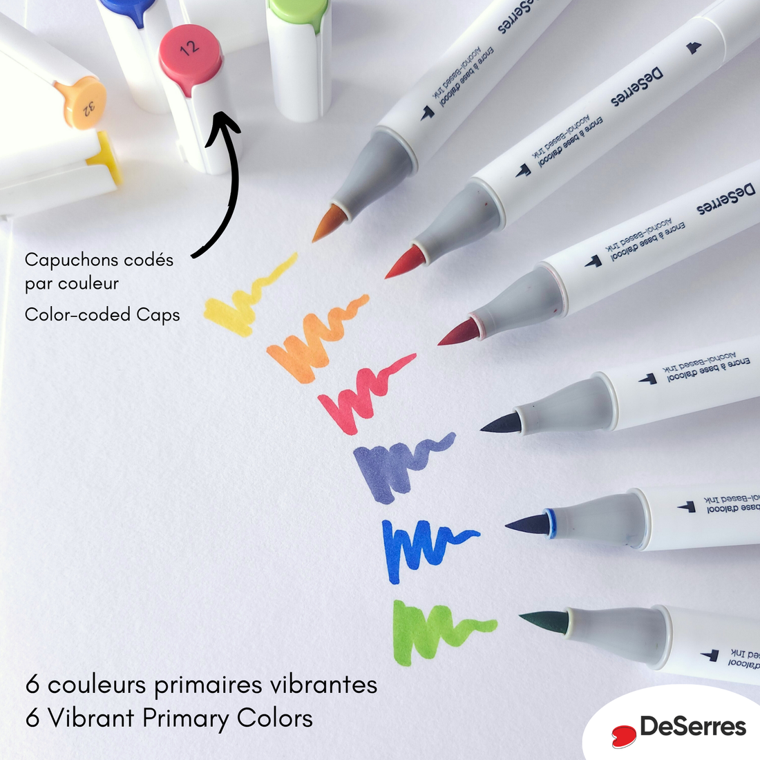 ENSEMBLE MARQUEURS ALCOOL DOUBLE POINTE COULEURS PRIMAIRES - 6 PIÈCES DESERRES