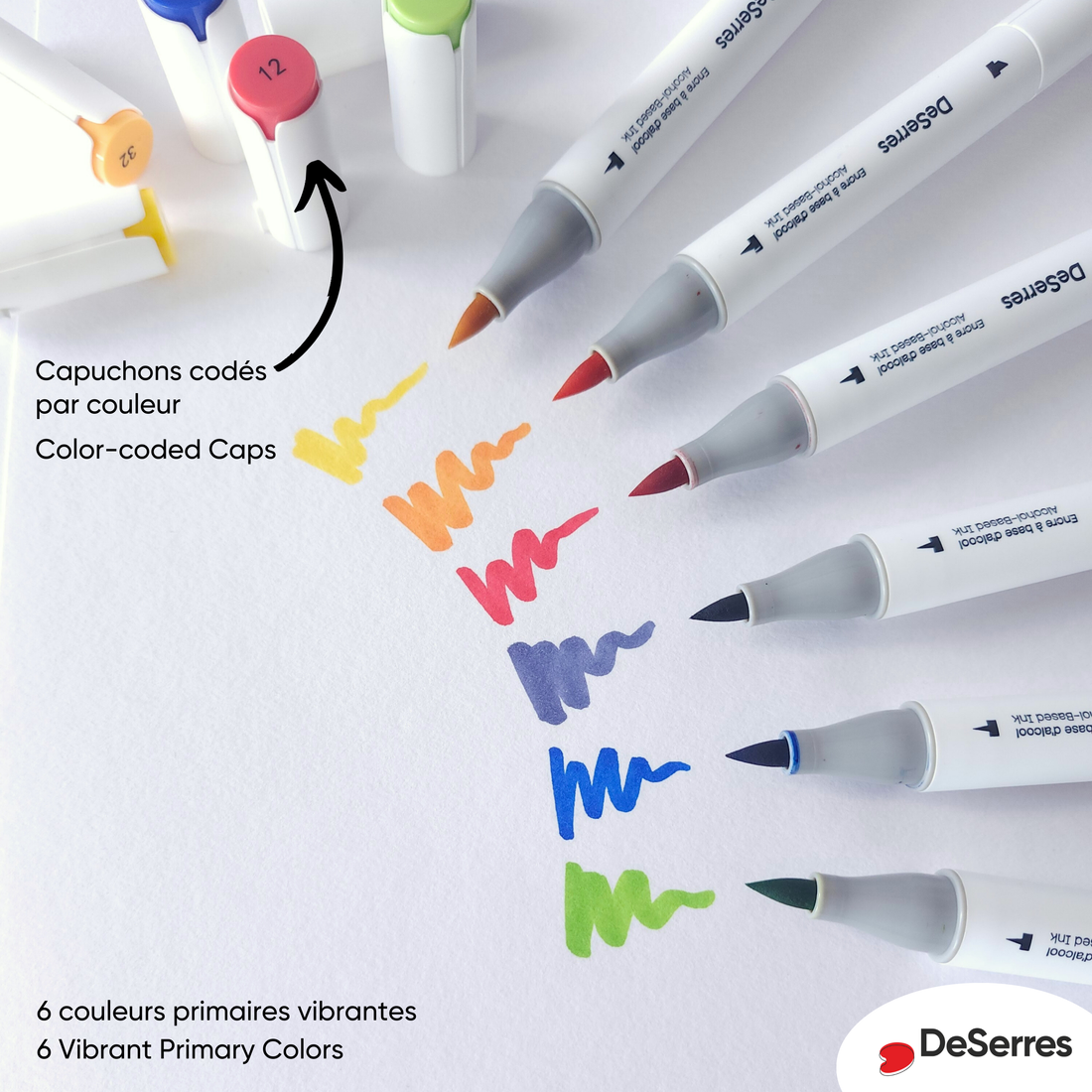 ENSEMBLE MARQUEURS ALCOOL DOUBLE POINTE COULEURS PRIMAIRES - 6 PIÈCES DESERRES