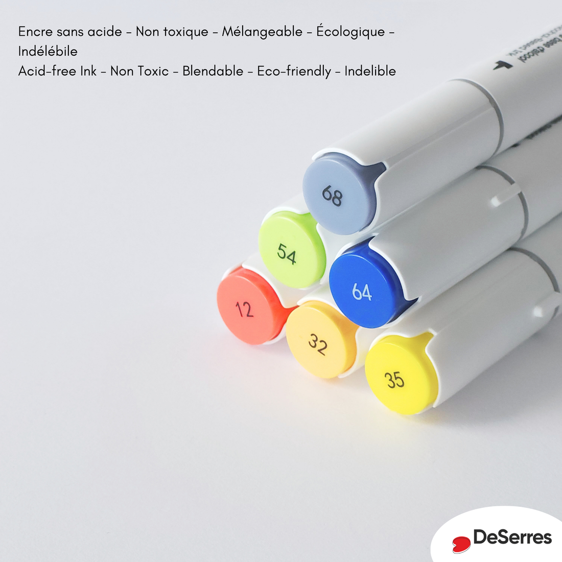 ENSEMBLE MARQUEURS ALCOOL DOUBLE POINTE COULEURS PRIMAIRES - 6 PIÈCES DESERRES