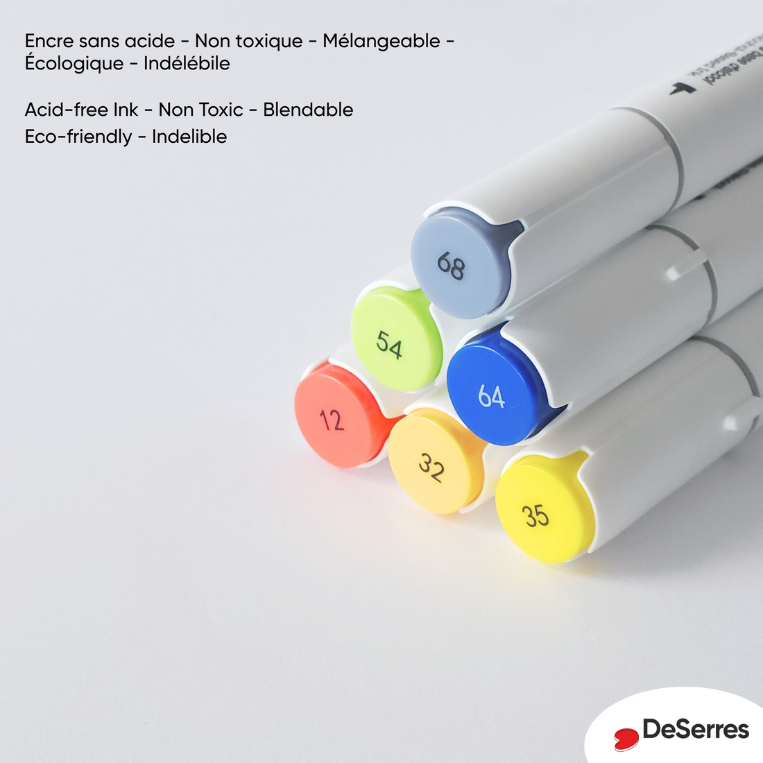 ENSEMBLE MARQUEURS ALCOOL DOUBLE POINTE COULEURS PRIMAIRES - 6 PIÈCES DESERRES