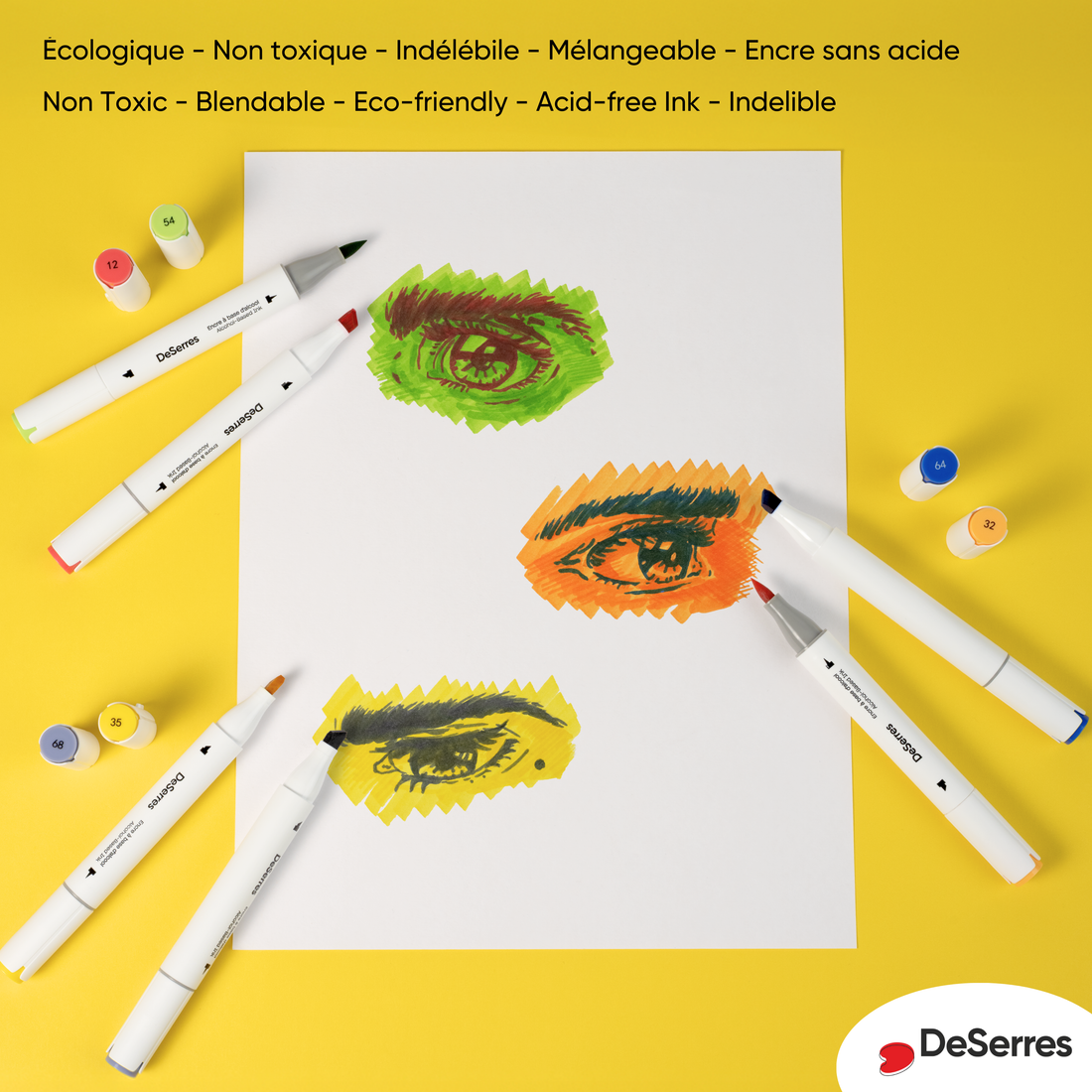 ENSEMBLE MARQUEURS ALCOOL DOUBLE POINTE COULEURS PRIMAIRES - 6 PIÈCES DESERRES