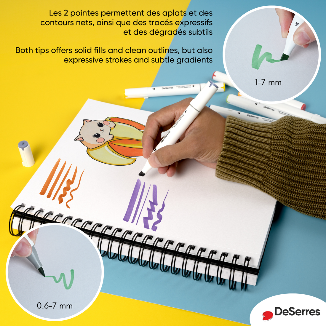 ENSEMBLE MARQUEURS ALCOOL DOUBLE POINTE COULEURS PRIMAIRES - 6 PIÈCES DESERRES