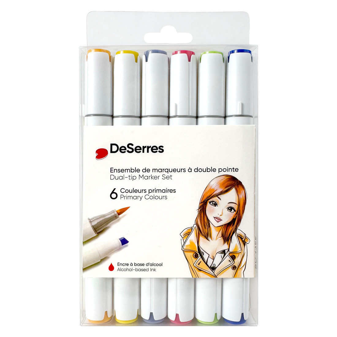 ENSEMBLE MARQUEURS DESERRES DOUBLE POINTE COULEURS PRIMAIRES - 6 PIÈCES DESERRES