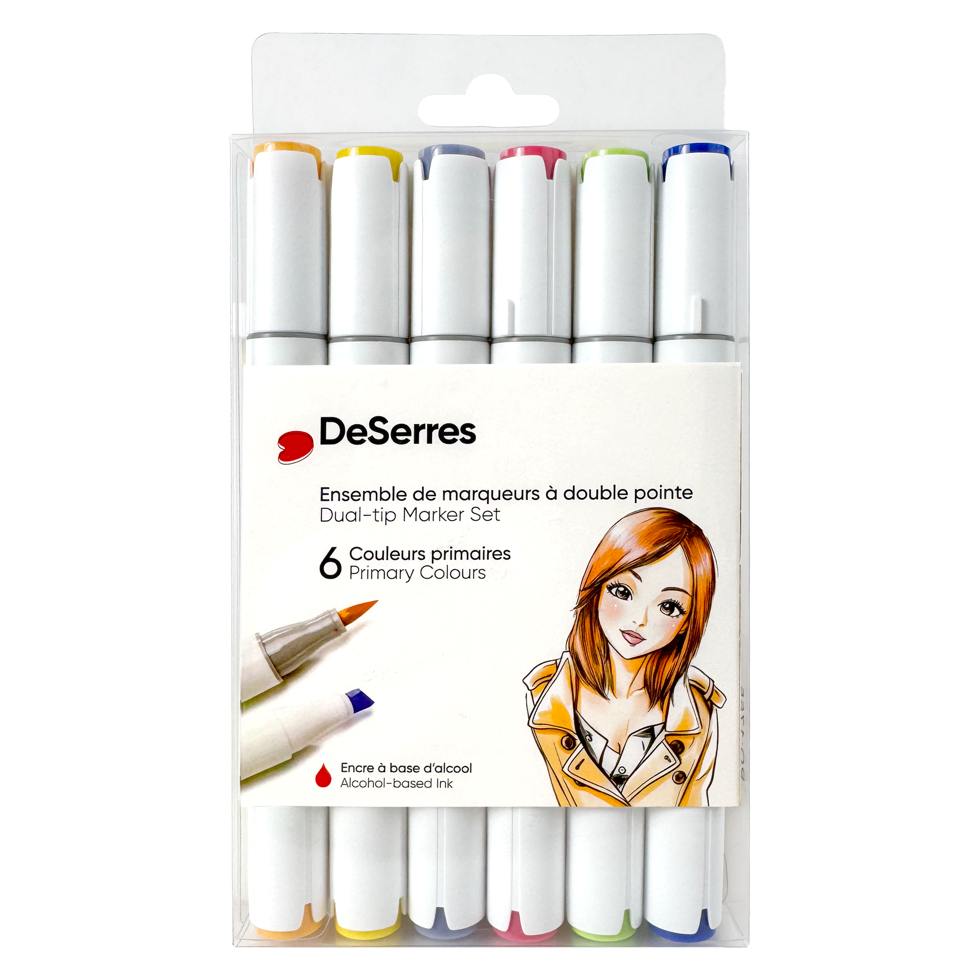 ENSEMBLE MARQUEURS DESERRES DOUBLE POINTE COULEURS PRIMAIRES - 6 PIÈCES DESERRES