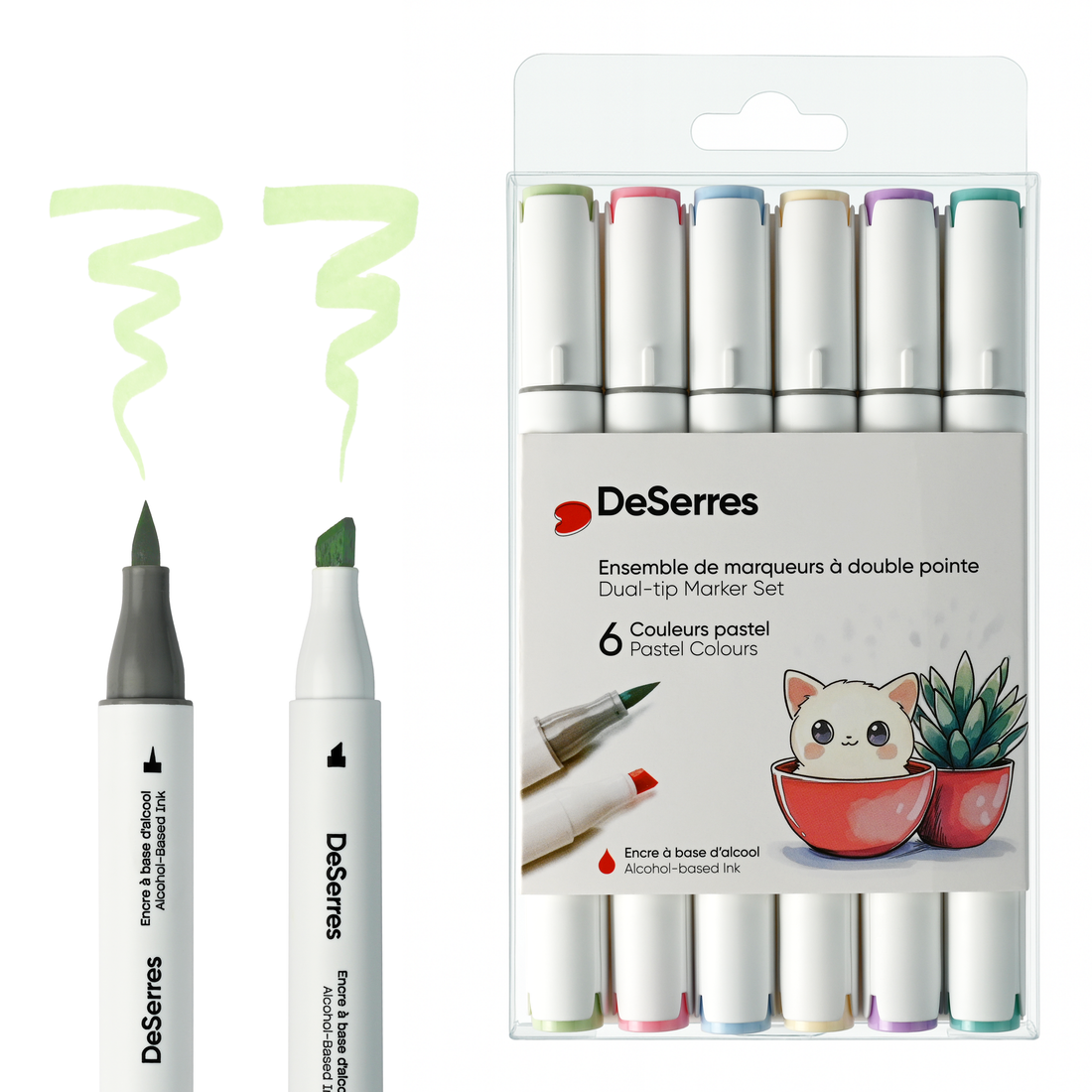 ENSEMBLE MARQUEURS ALCOOL DOUBLE POINTE COULEURS PASTELS - 6 PIÈCES DESERRES
