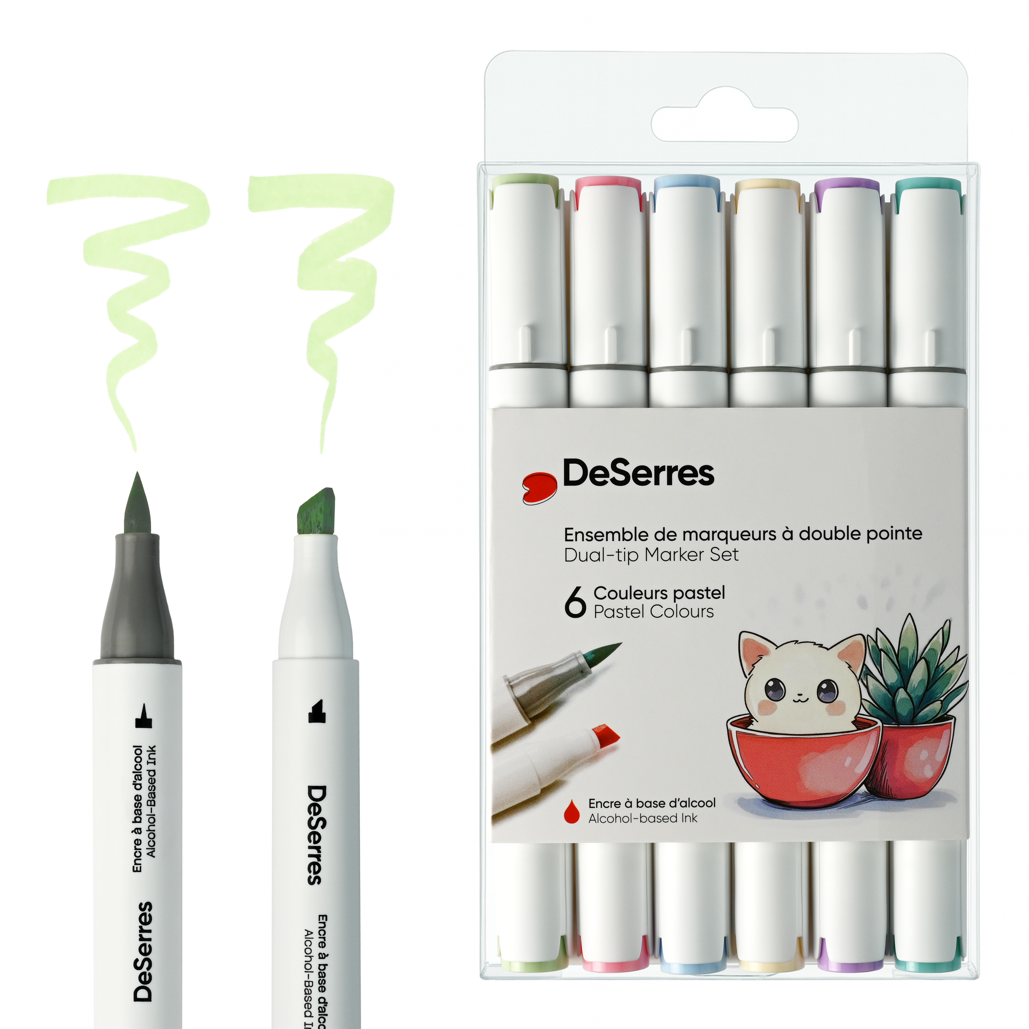 ENSEMBLE MARQUEURS ALCOOL DOUBLE POINTE COULEURS PASTELS - 6 PIÈCES DESERRES