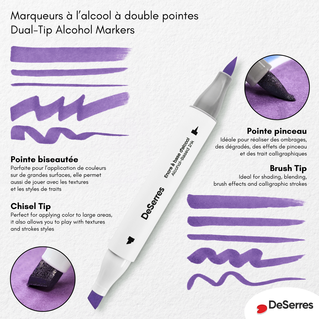 ENSEMBLE MARQUEURS ALCOOL DOUBLE POINTE COULEURS PASTELS - 6 PIÈCES DESERRES