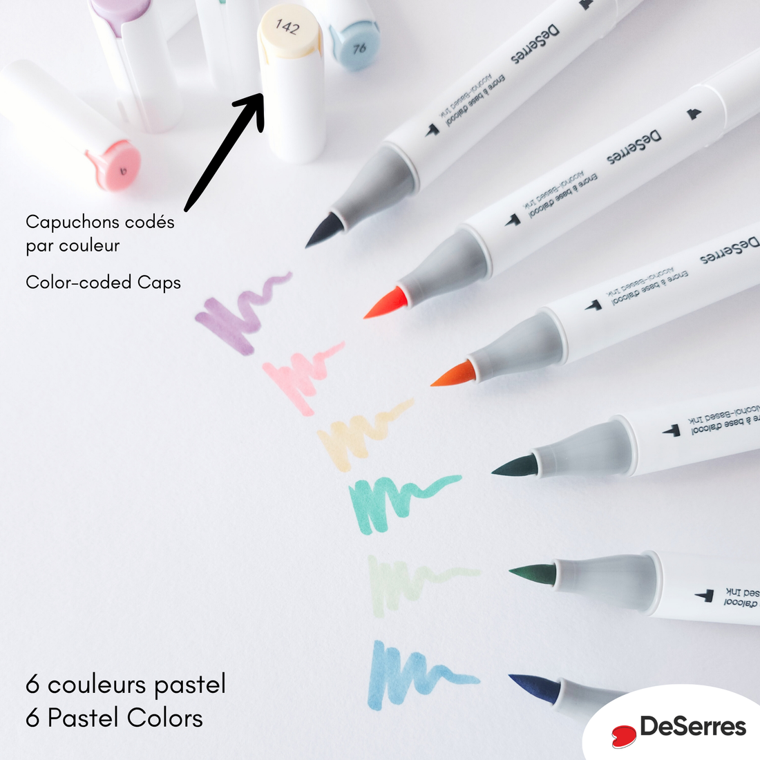 ENSEMBLE MARQUEURS ALCOOL DOUBLE POINTE COULEURS PASTELS - 6 PIÈCES DESERRES