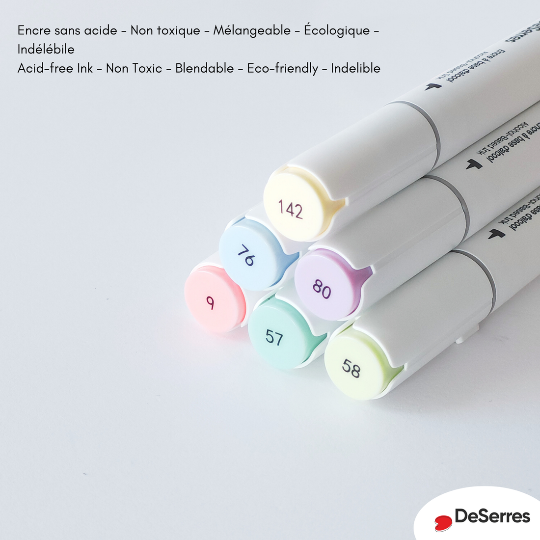 ENSEMBLE MARQUEURS ALCOOL DOUBLE POINTE COULEURS PASTELS - 6 PIÈCES DESERRES