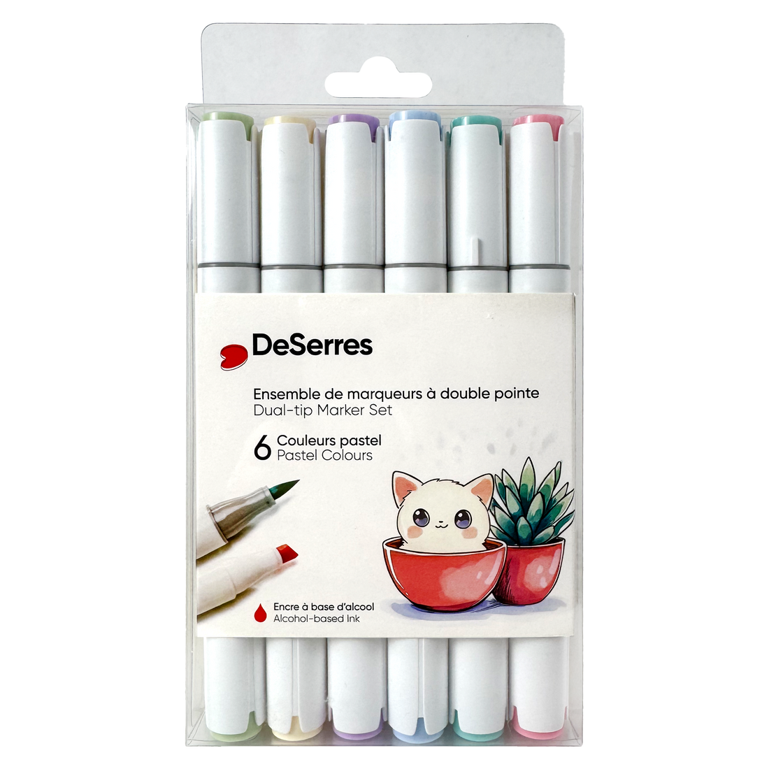 ENSEMBLE MARQUEURS DESERRES DOUBLE POINTE COULEURS PASTELS - 6 PIÈCES DESERRES