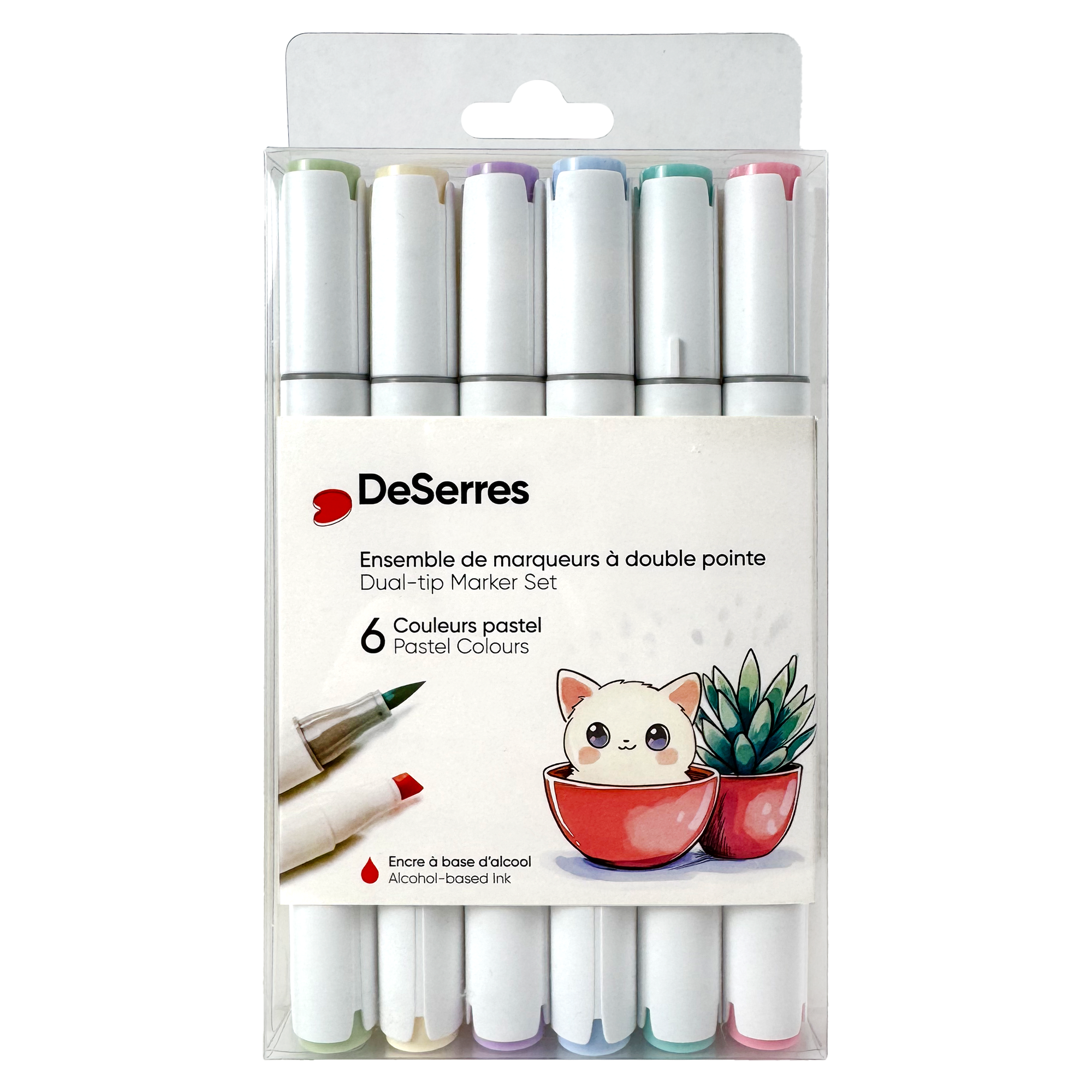 ENSEMBLE MARQUEURS DESERRES DOUBLE POINTE COULEURS PASTELS - 6 PIÈCES DESERRES