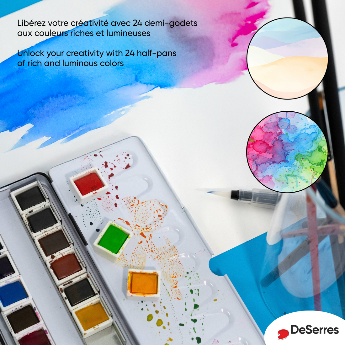 ENSEMBLE AQUARELLE - 24 DEMI-GODETS EN BLOC DESERRES