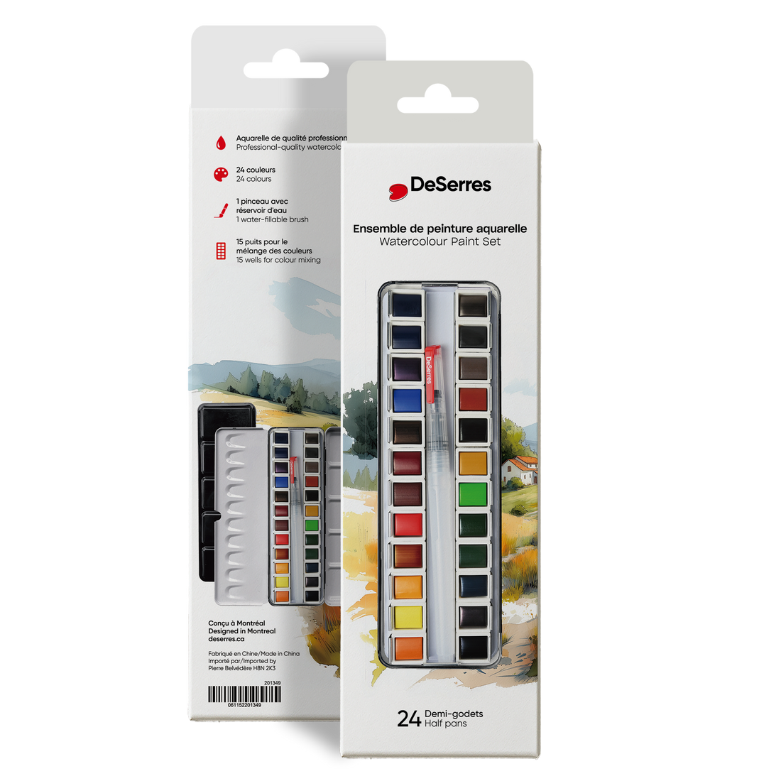 ENSEMBLE AQUARELLE DESERRES- 24 DEMI-GODETS EN BLOC DESERRES