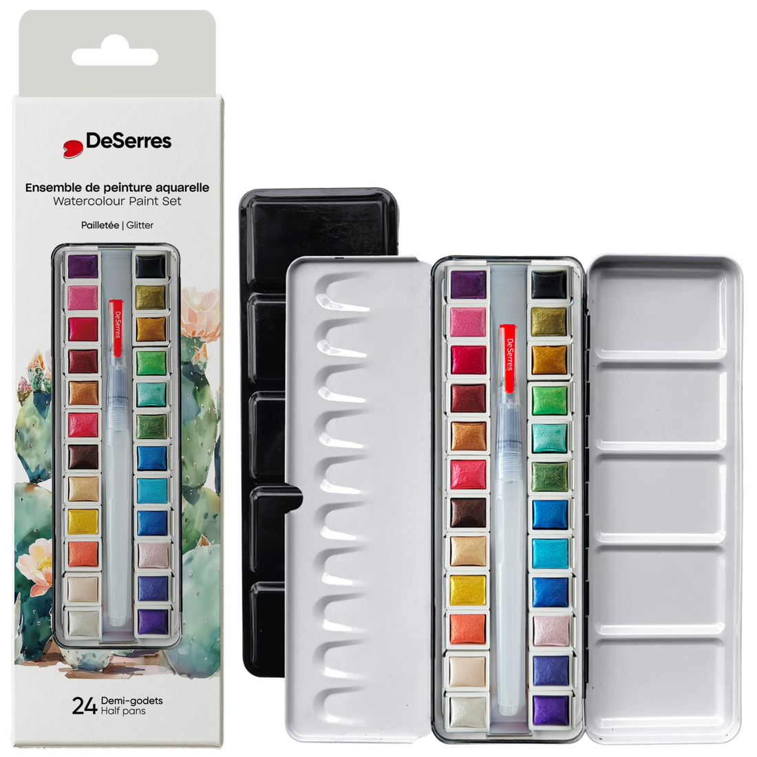 ENSEMBLE AQUARELLE SCINTILLANTE  – 24 DEMI-GODETS EN BLOC DESERRES