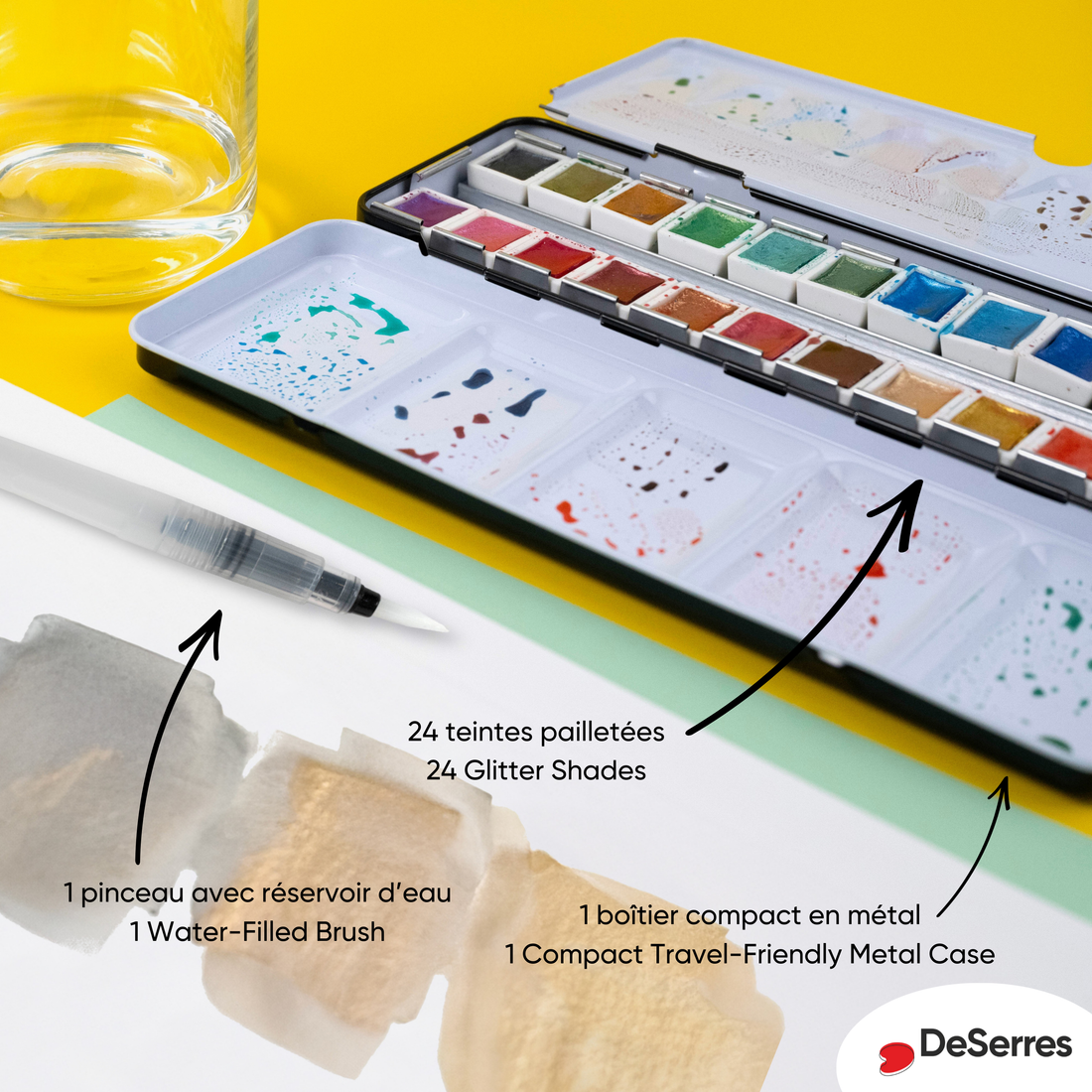 ENSEMBLE AQUARELLE SCINTILLANTE  – 24 DEMI-GODETS EN BLOC DESERRES