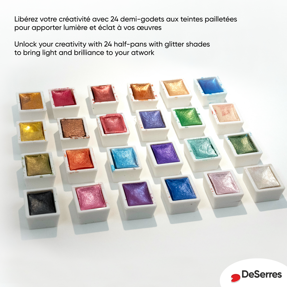ENSEMBLE AQUARELLE SCINTILLANTE  – 24 DEMI-GODETS EN BLOC DESERRES