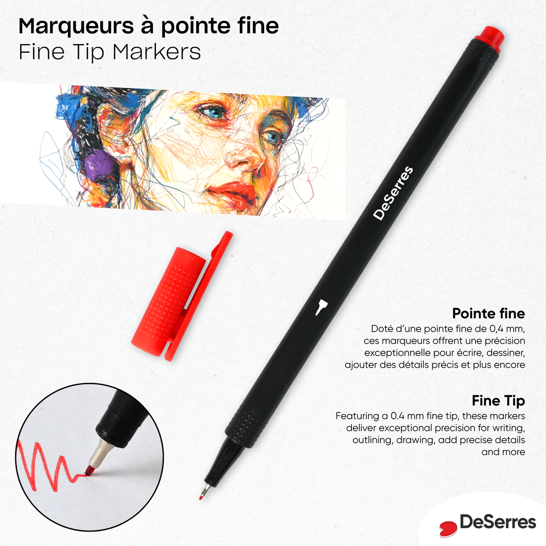 ENSEMBLE  36 MARQUEURS  À POINTE FINE 0,4 MM DESERRES