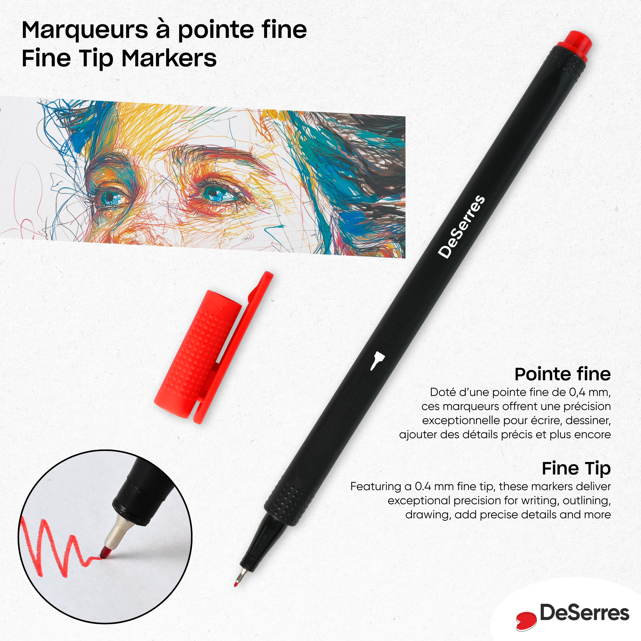 ENSEMBLE  36 MARQUEURS  À POINTE FINE 0,4 MM