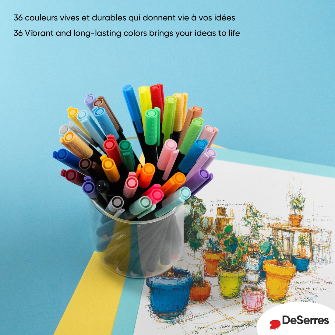 ENSEMBLE  36 MARQUEURS  À POINTE FINE 0,4 MM