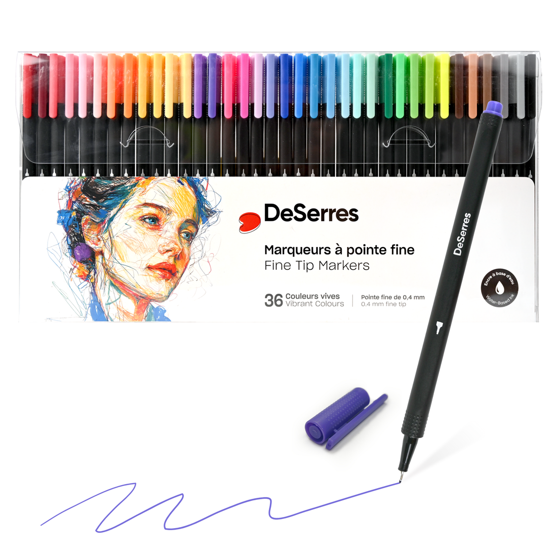 ENSEMBLE  36 MARQUEURS  À POINTE FINE 0,4 MM DESERRES