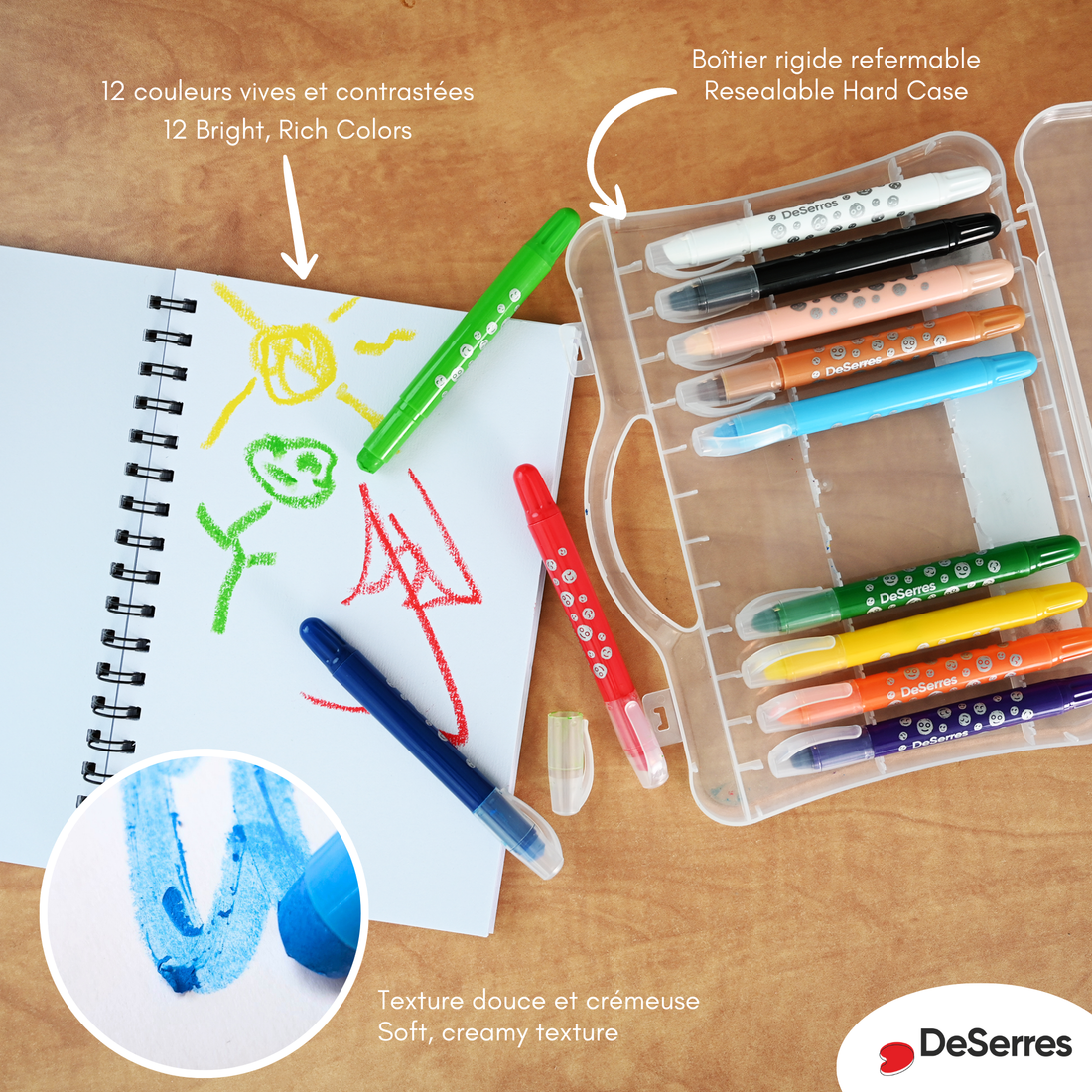 ENSEMBLE 12 CRAYONS GEL CIRE POUR ENFANTS DESERRES