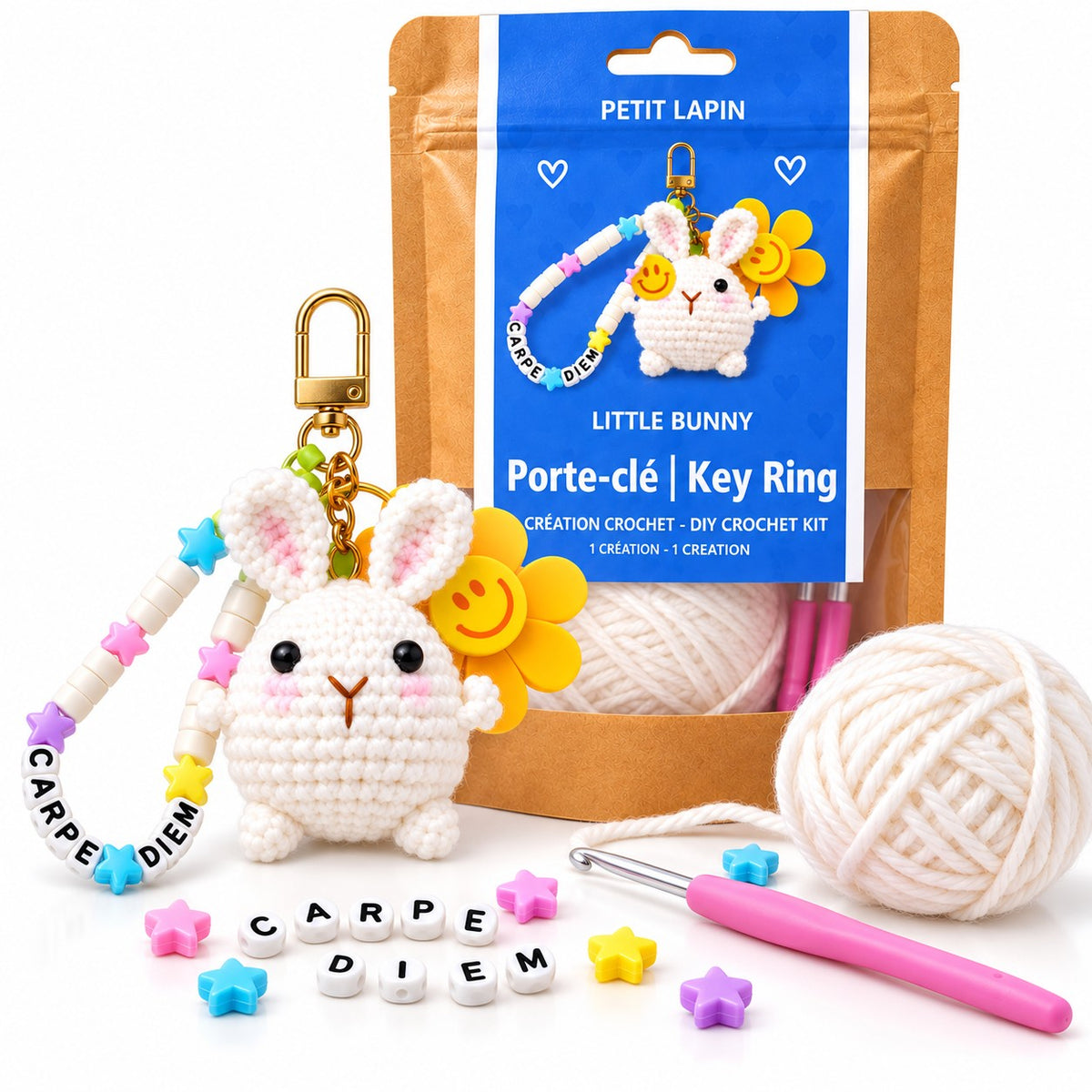 KIT DIY PORTE-CLÉS CROCHET – PETIT LAPIN - PBI ART