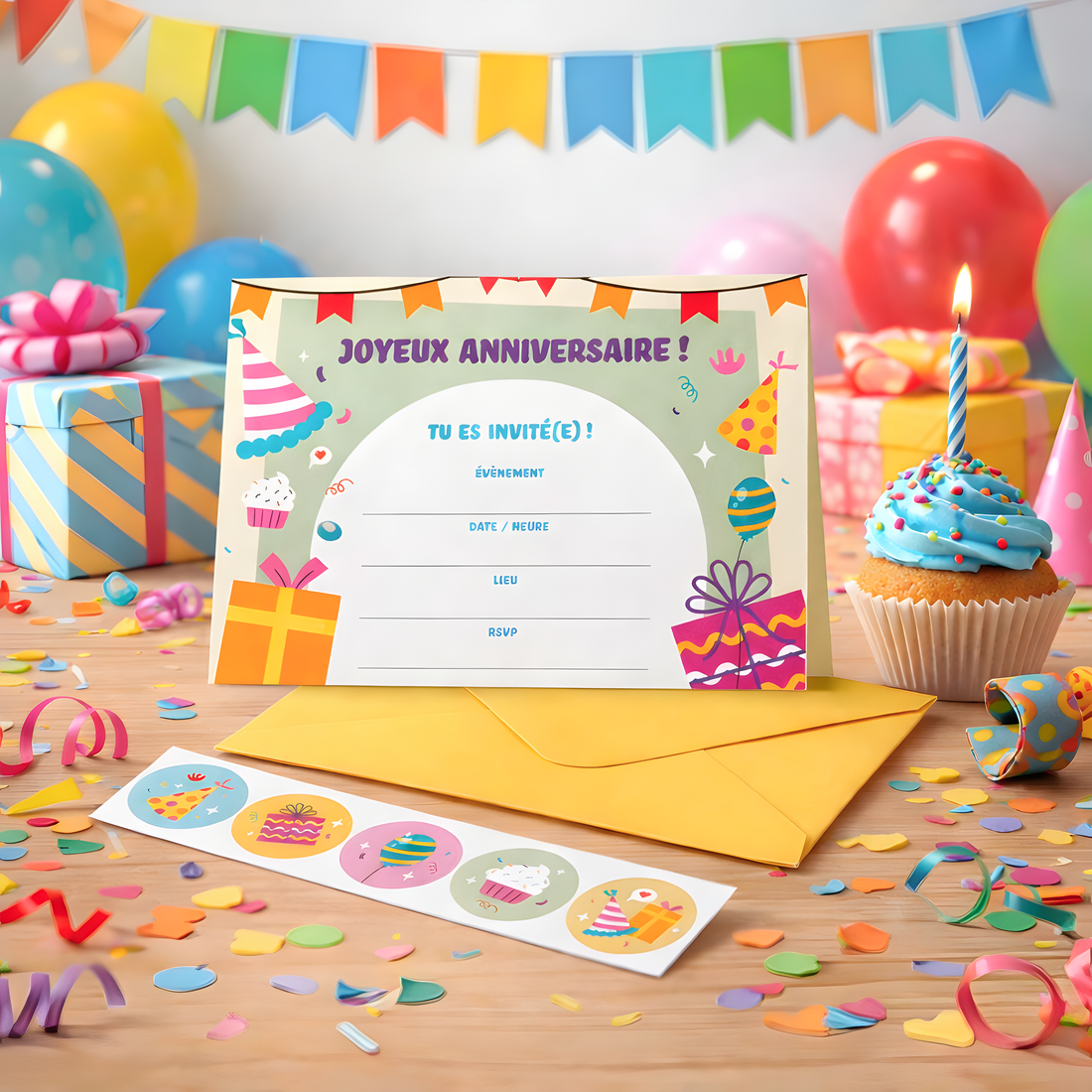 ENS. INVITATION: EN. DE FÊTE- CADEAUX FR