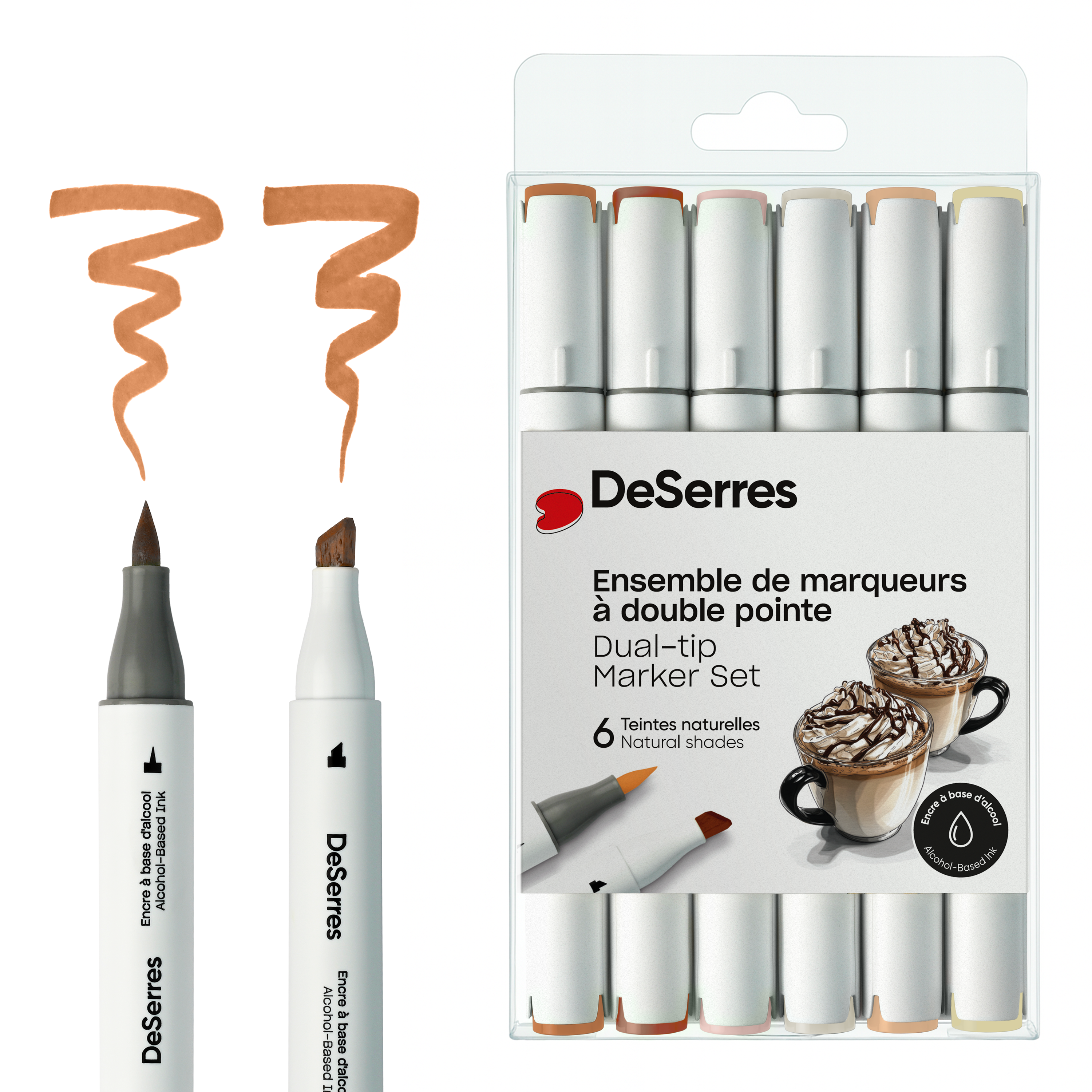ENSEMBLE MARQUEURS ALCOOL DOUBLE POINTE COULEURS TEINTES NATURELLES - 6 PIÈCES DESERRES