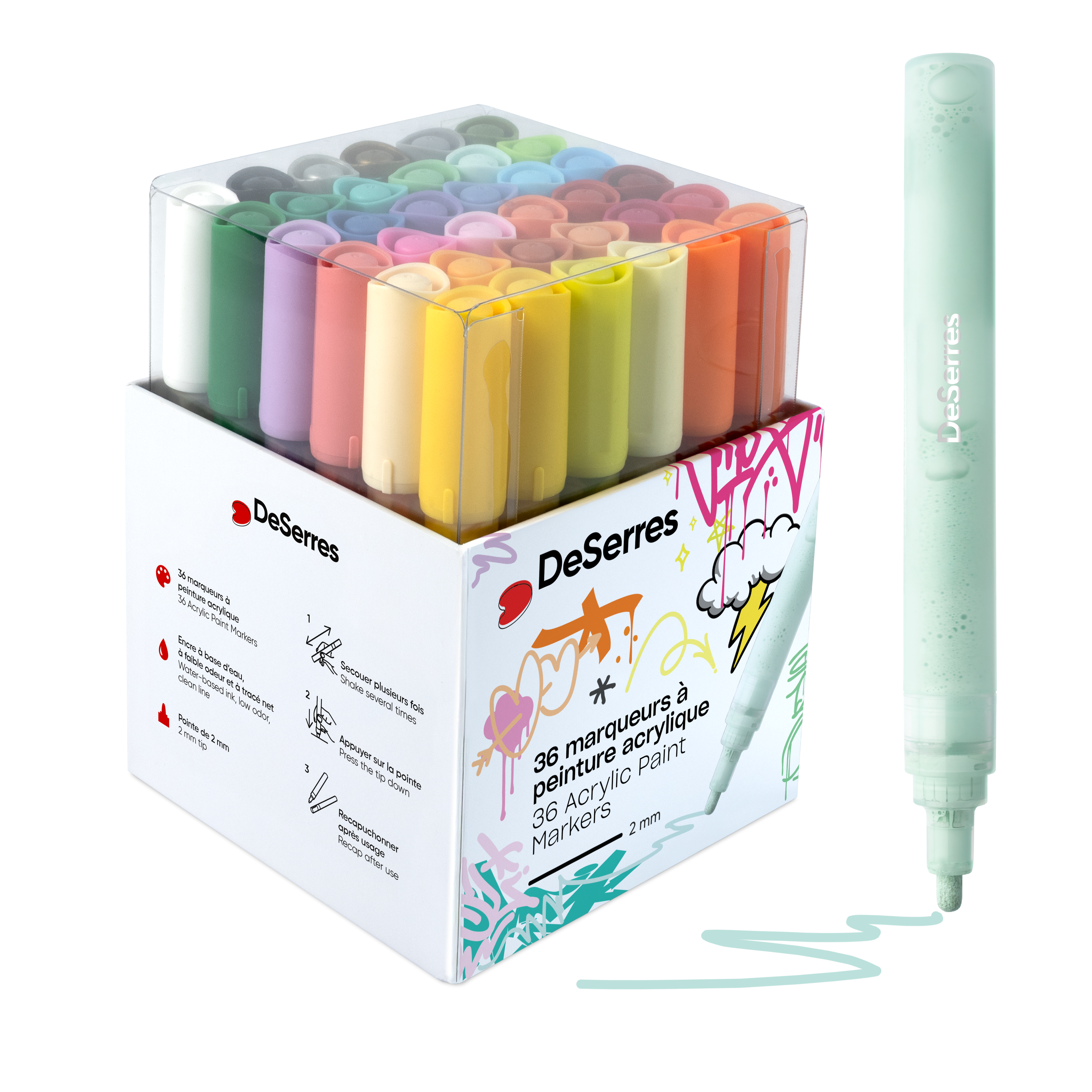 36 ACRYLIC MARKERS- 2MM VALVE TIP