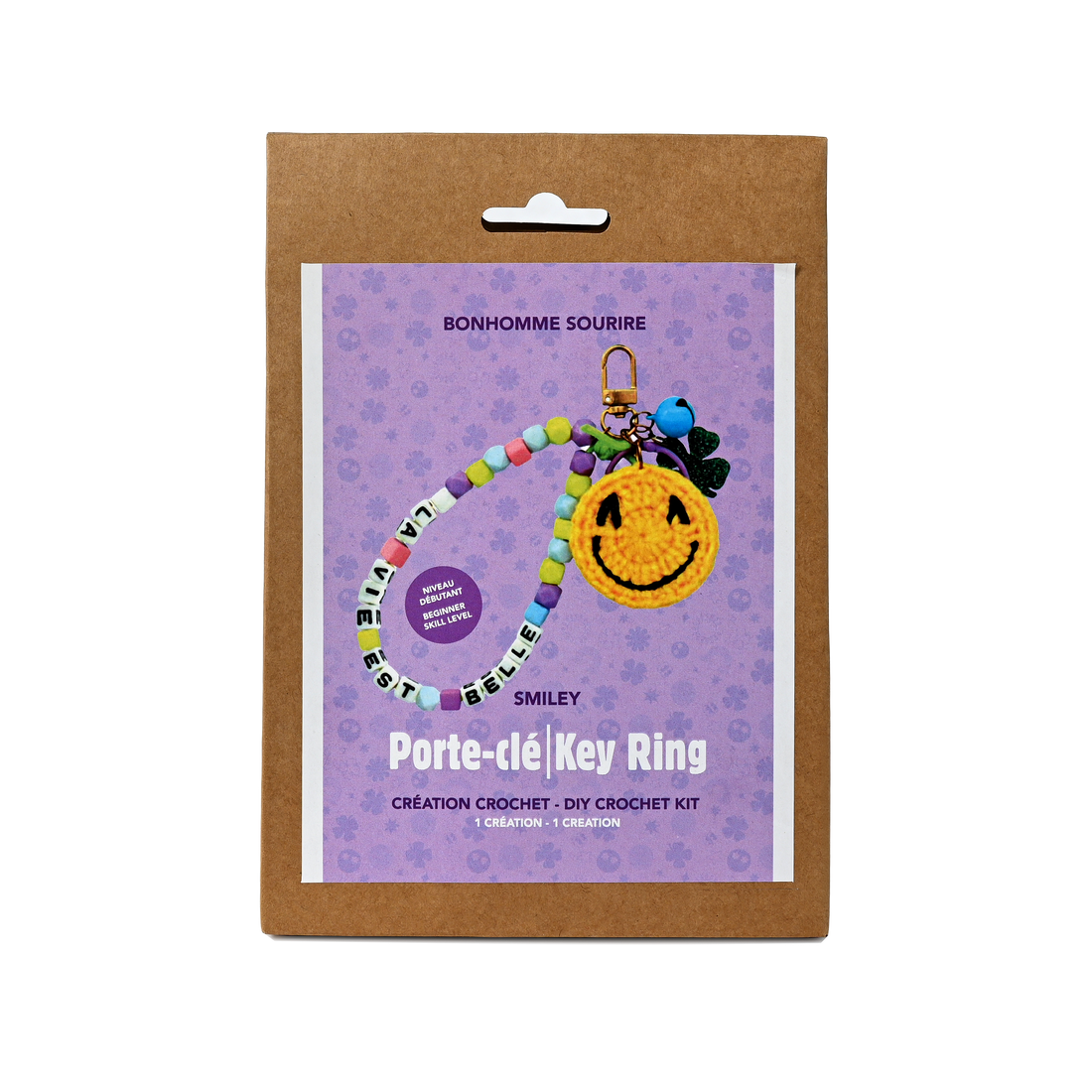 KIT DIY PORTE-CLÉS CROCHET – MOTIF SMILEY