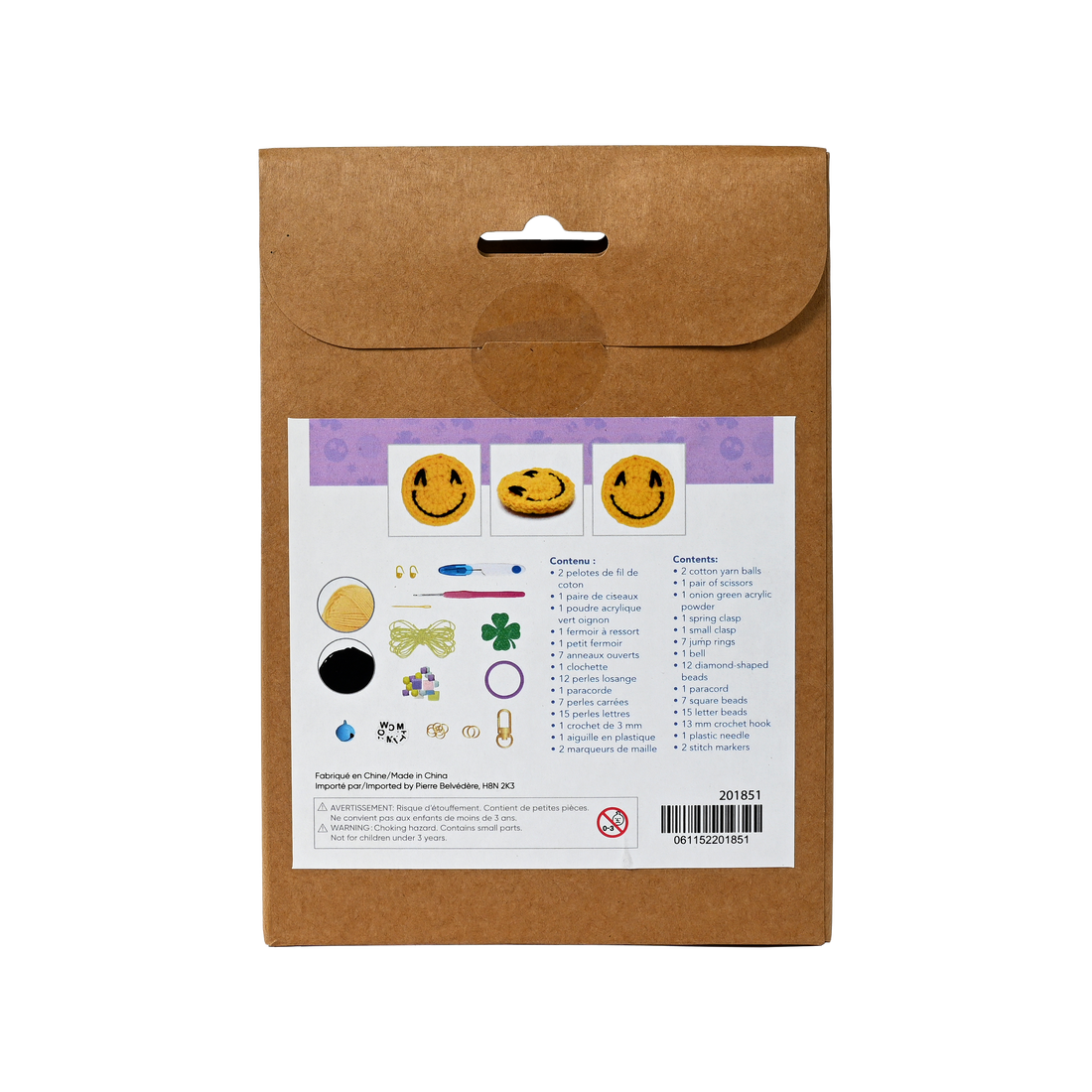 KIT DIY PORTE-CLÉS CROCHET – MOTIF SMILEY