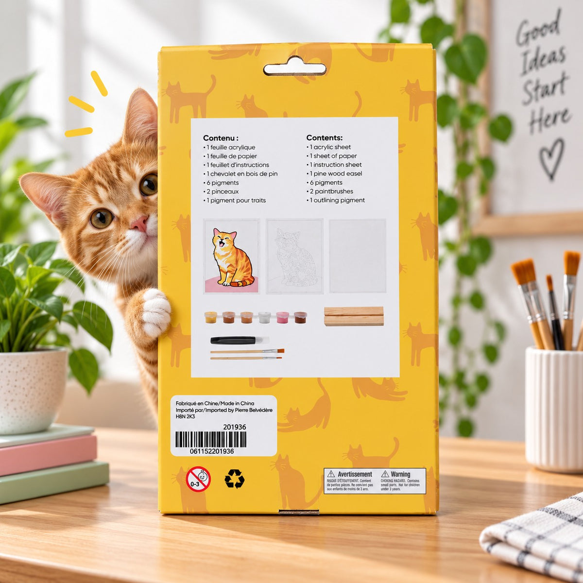 KIT PEINTURE PAR NUMÉROS SUR SURFACE ACRYLIQUE – CHAT - PBI ART