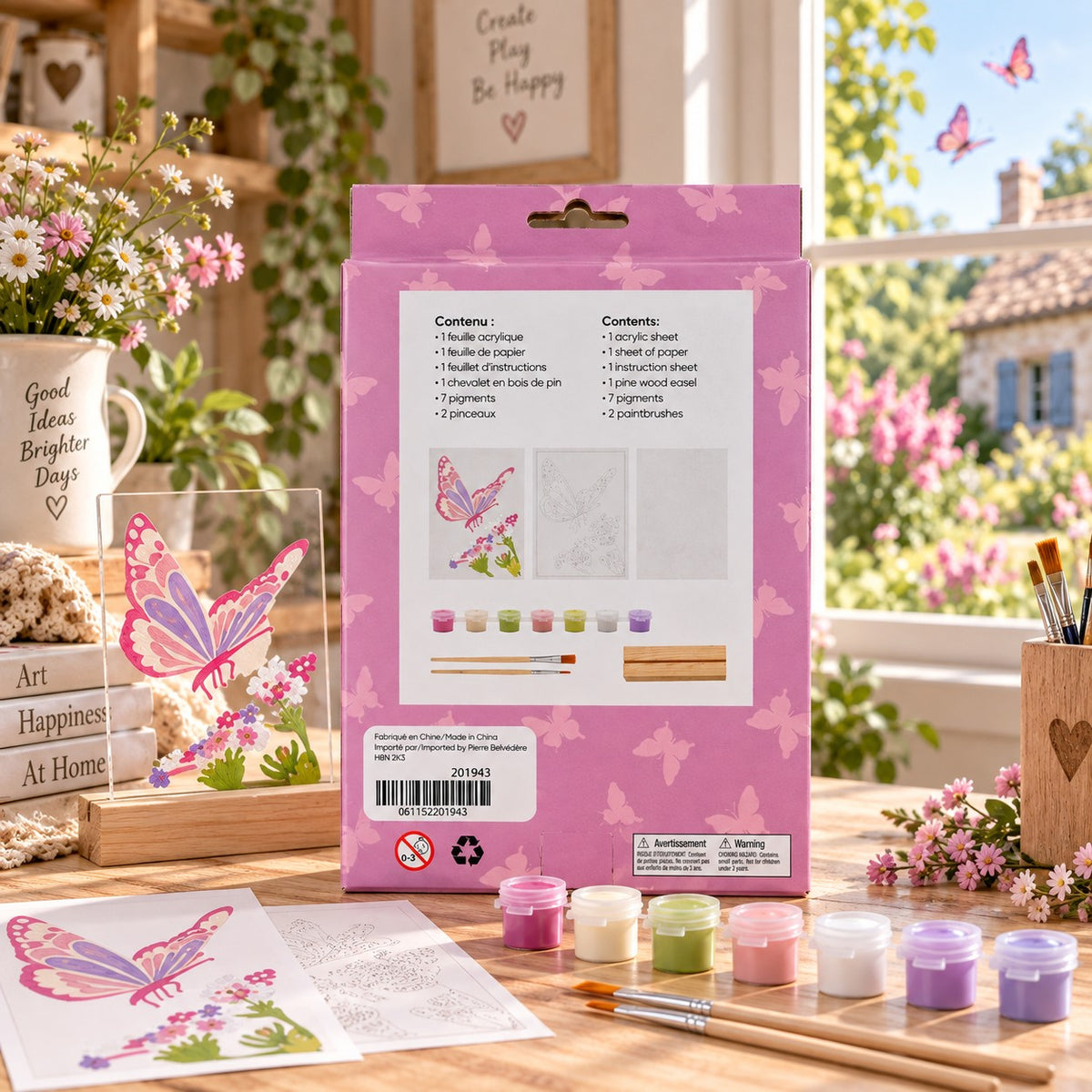 KIT PEINTURE PAR NUMÉROS SUR SURFACE ACRYLIQUE – PAPILLONS - PBI ART
