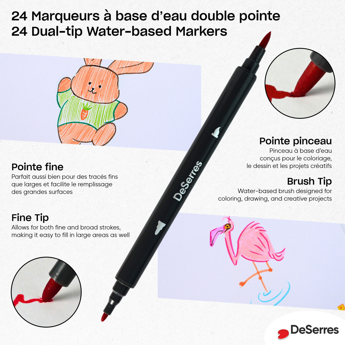 ENSEMBLE 24 MARQUEURS DOUBLE POINTE - DESERRES