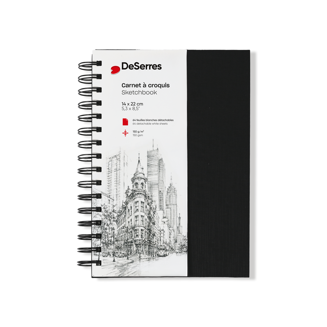 CARNET À CROQUIS DESERRES- PETIT- SPIRALE-PAPIER BLANC-64 FEUILLES- ( 14 x 22 cm) - DESERRES