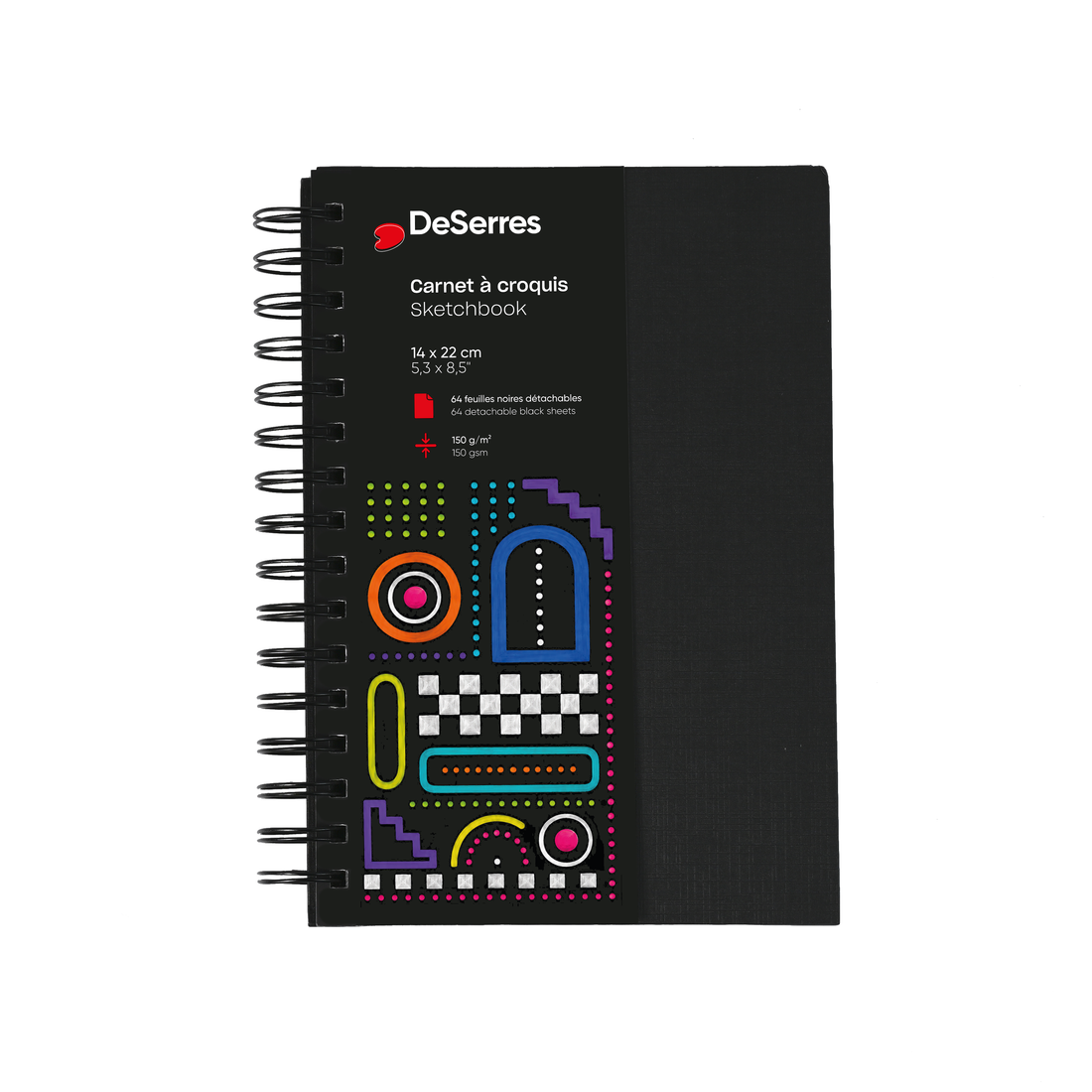 CARNET À CROQUIS DESERRES- PETIT- SPIRALE-PAPIER NOIR-64 FEUILLES- ( 14 x 22 cm) - DESERRES