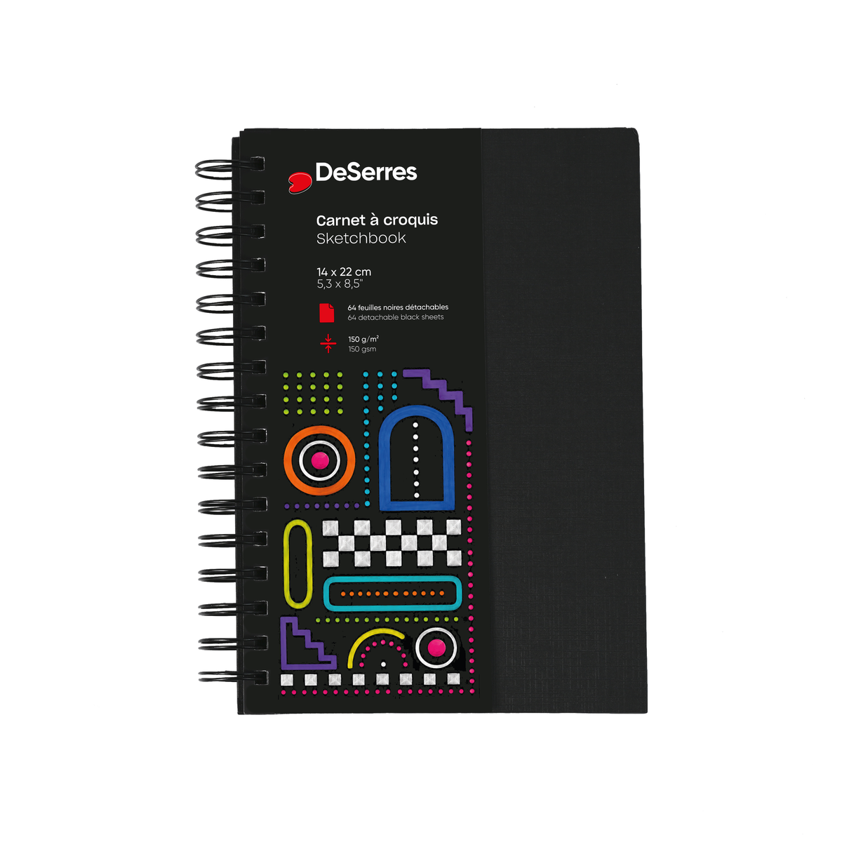CARNET À CROQUIS DESERRES- PETIT- SPIRALE-PAPIER NOIR-64 FEUILLES- ( 14 x 22 cm) - DESERRES