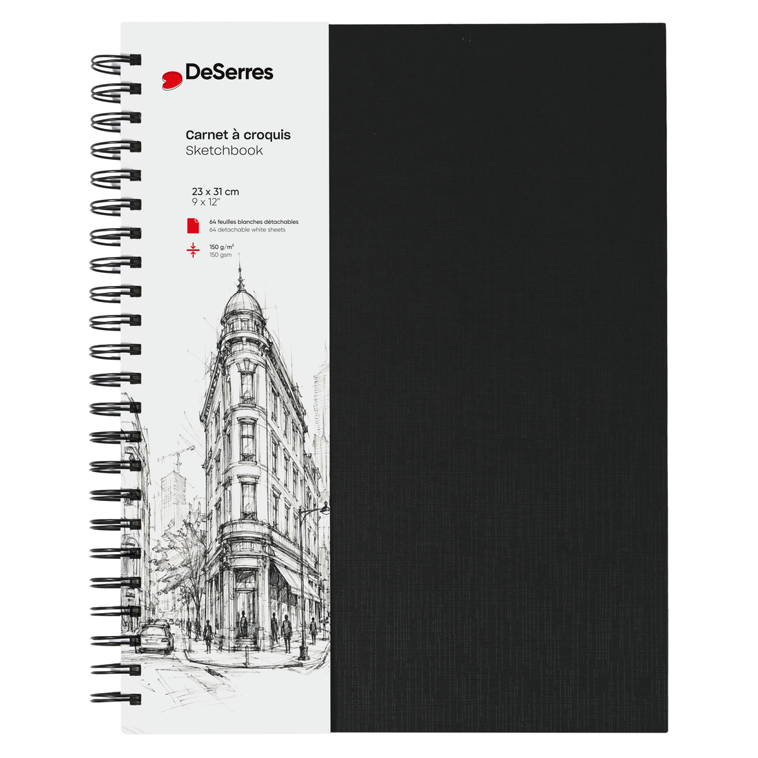 CARNET À CROQUIS DESERRES- GRAND-SPIRALE-PAPIER BLANC- 64 FEUILLES- ( 23 x 31 cm) - DESERRES