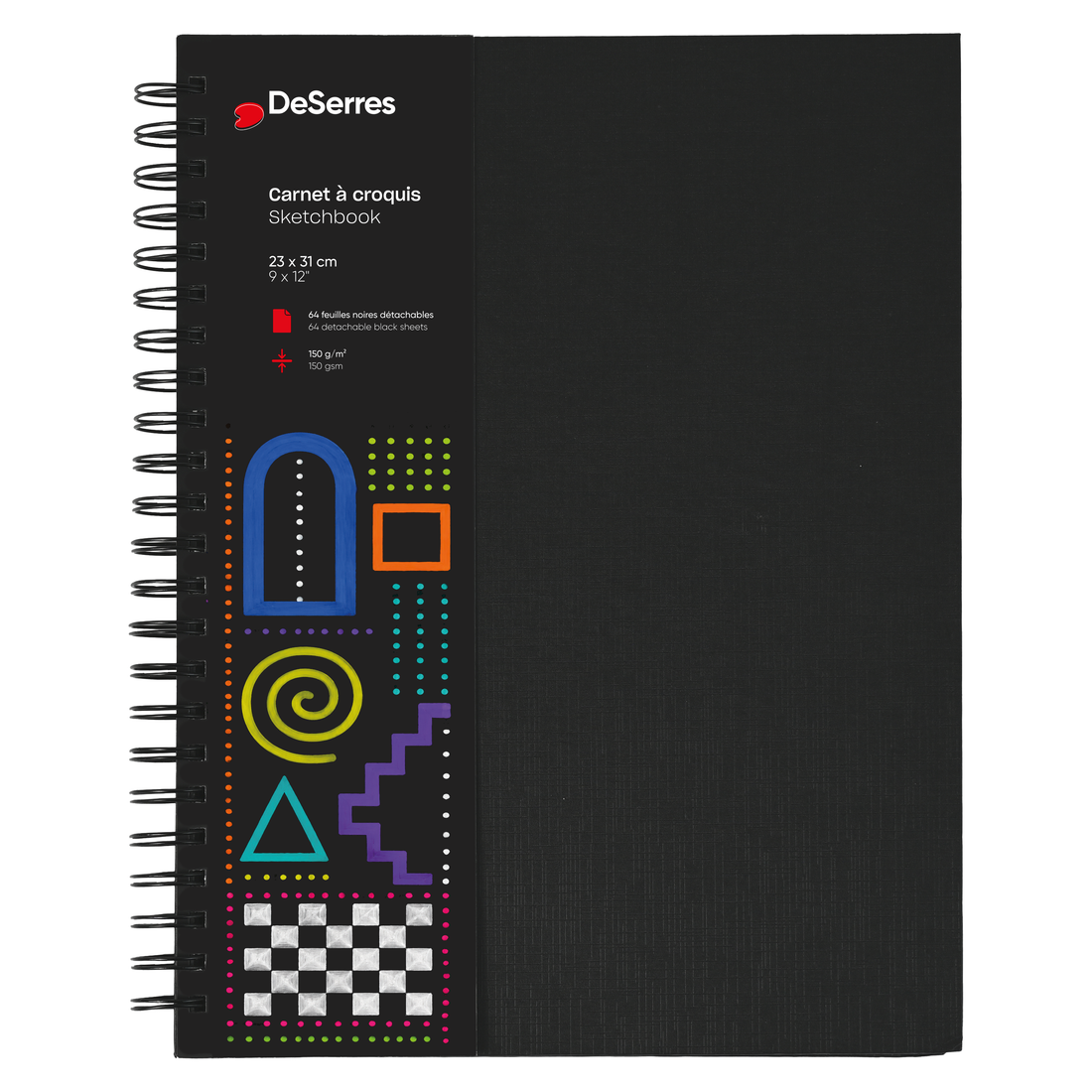 CARNET À CROQUIS DESERRES- GRAND- SPIRALE-PAPIER NOIR-64 FEUILLES- ( 23 x 31 cm) - DESERRES